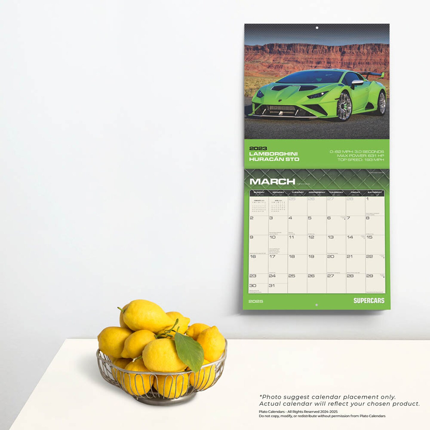 Supercars | 2025 12 x 24 Inch Monthly Square Wall Calendar | Foil Stamped Cover | Plato | Automobiles Luxury Prestige Hypercars
