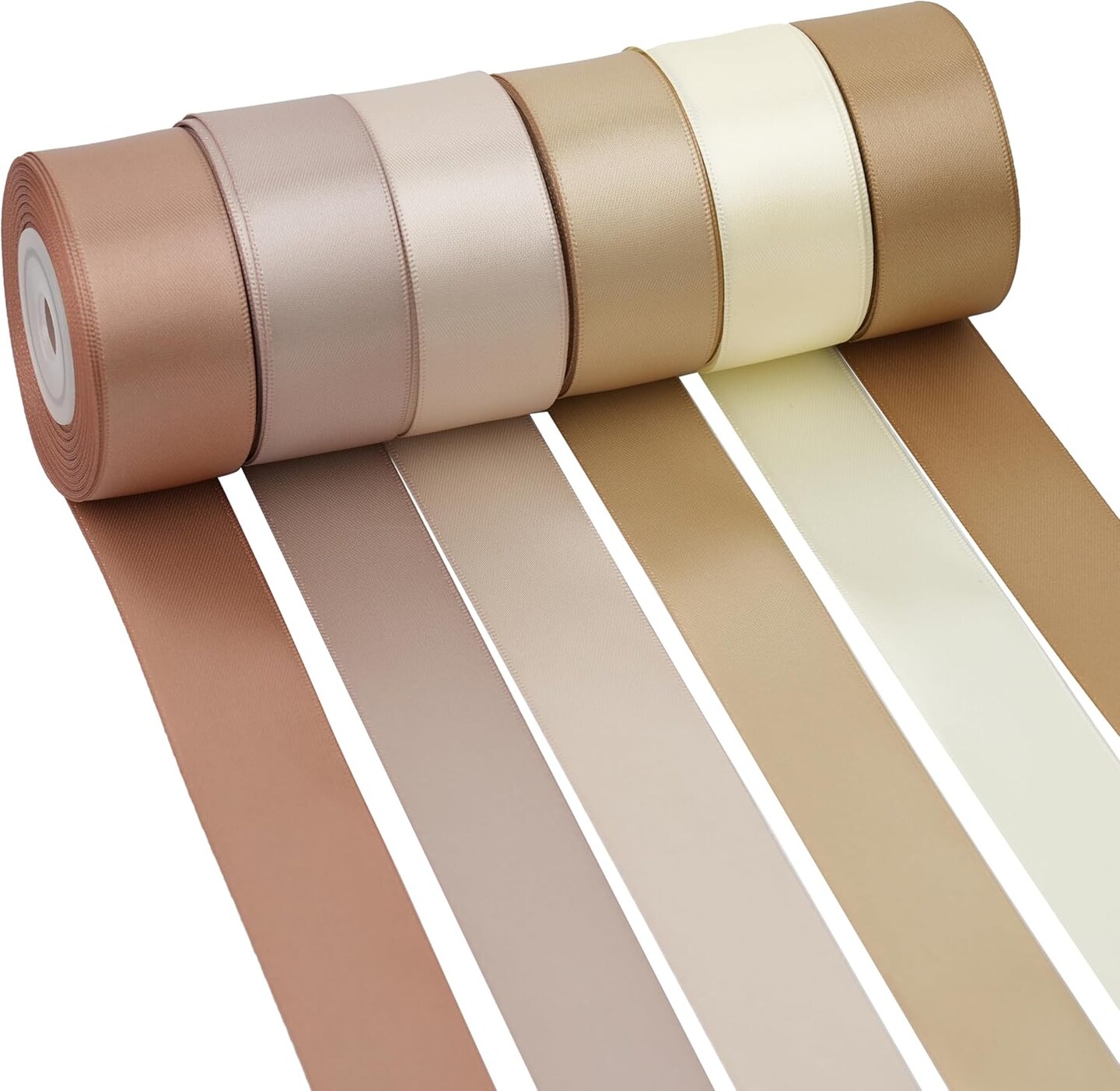 Champagne Ribbon 1 Inch Satin Ribbon 6 Rolls Assortment Pale Gold Ribbon for Wedding Silk Antique Gold Ribbon for Wedding Ribbon for Gift Wrapping Hair Bows Crafts Bouquet - 60Yards