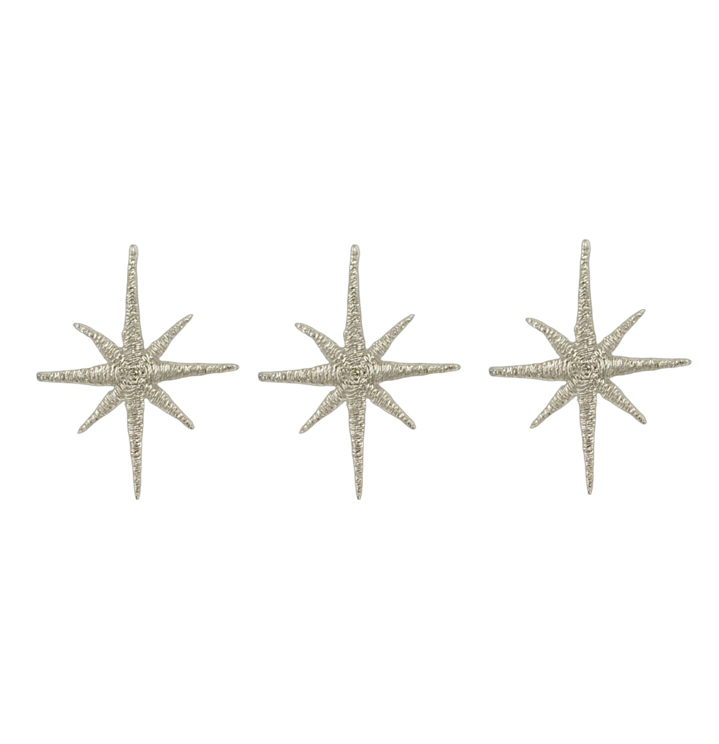 (Set of 3) Silver Nativity Star, Christmas, Embroidered, Iron on Patch