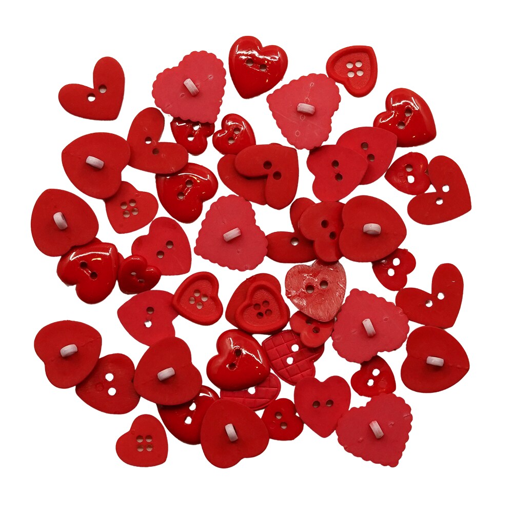 Heart Button Assortment &#x2013; 50 Red &#x26; Pink Valentine&#x2019;s Day Buttons for Sewing &#x26; Crafts &#x2013; Resin Novelty Heart Designs