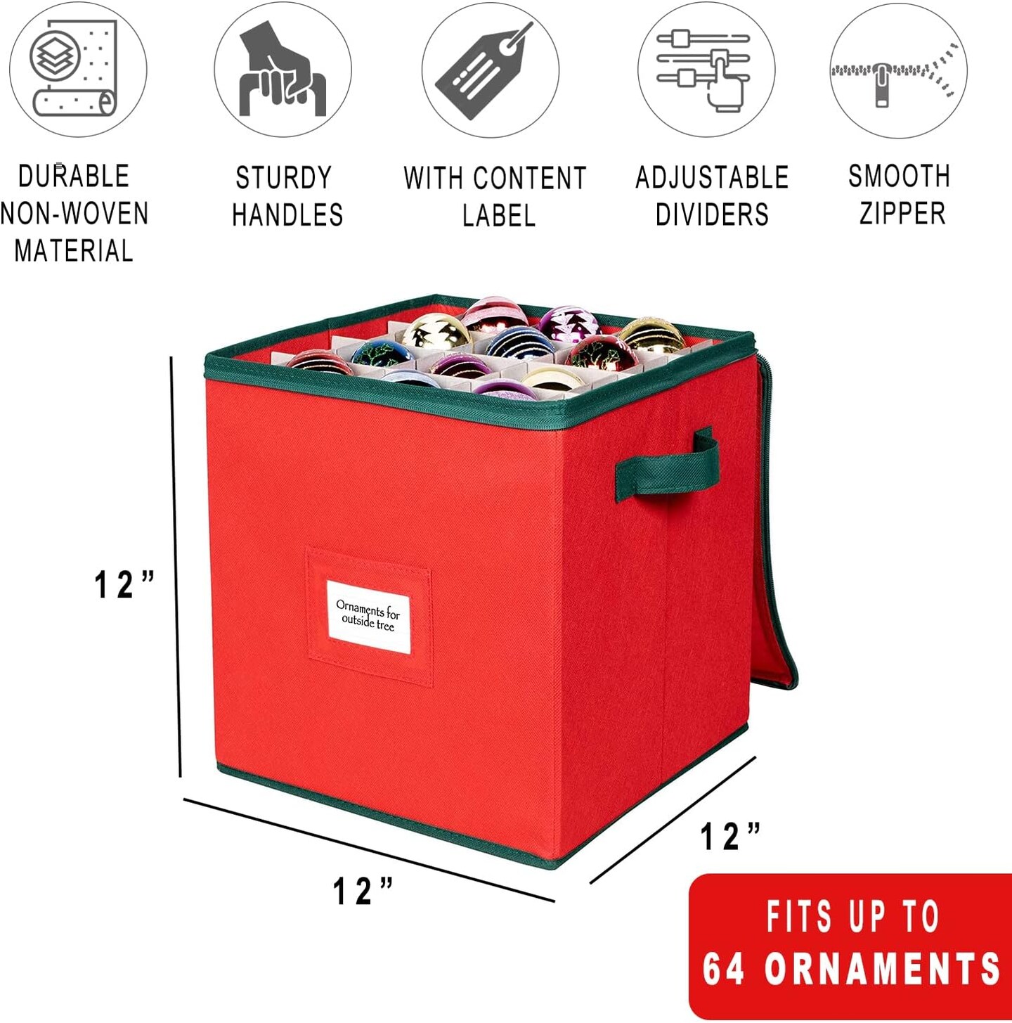 Christmas Ornament Storage Box Christmas Decor Storage Containers that Store up to 64 &#x2013; 3&#x201D; x 3&#x201D; Holiday Xmas Ornaments &#x2013; Adjustable Compartment To Fit Many Sizes Ornaments &#x2013; Red