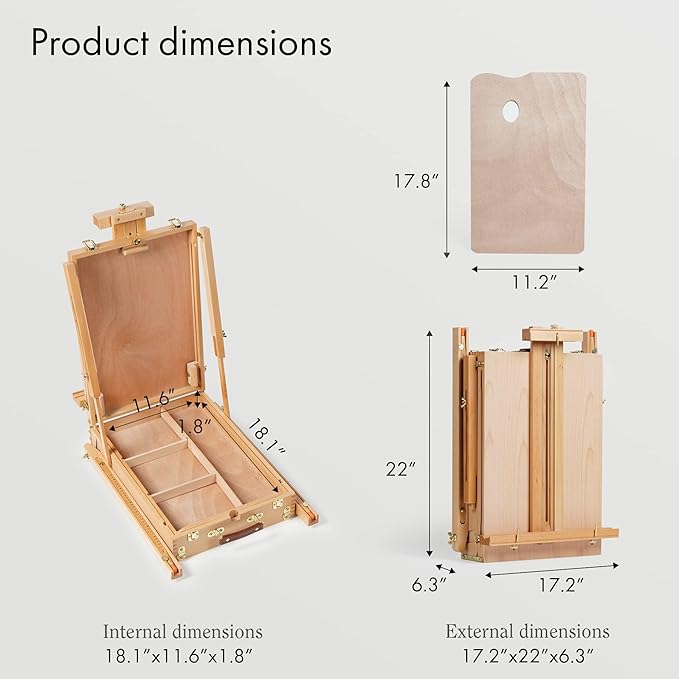 ARTIFY French Easel, Foldable Portable Art Field Easel with Artist Drawer, Palette, Hold Canvas up to 34&#x22;, Adjustable Beechwood Sketchebox Easel for Painting
