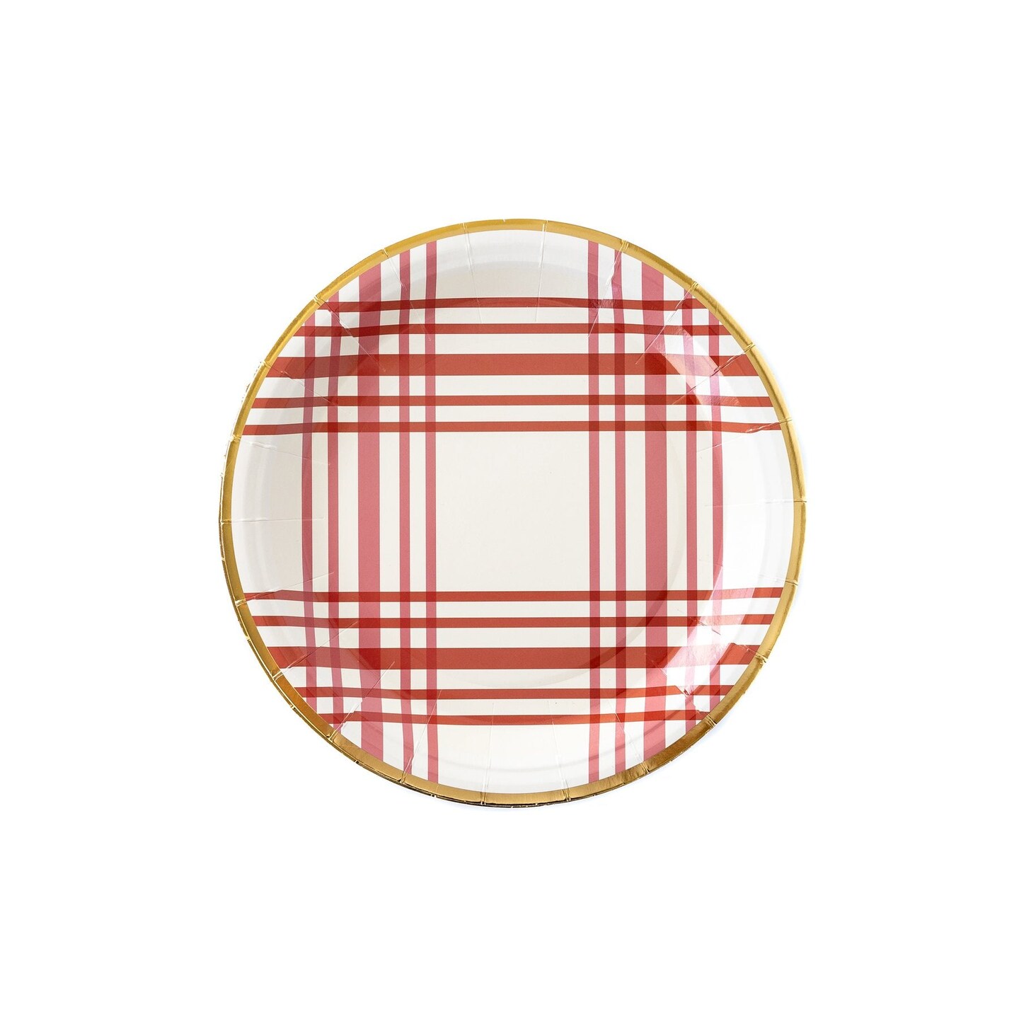 Harvest Plaid 9" Paper Plates - Burnt Orange with Gold Foil for Fall