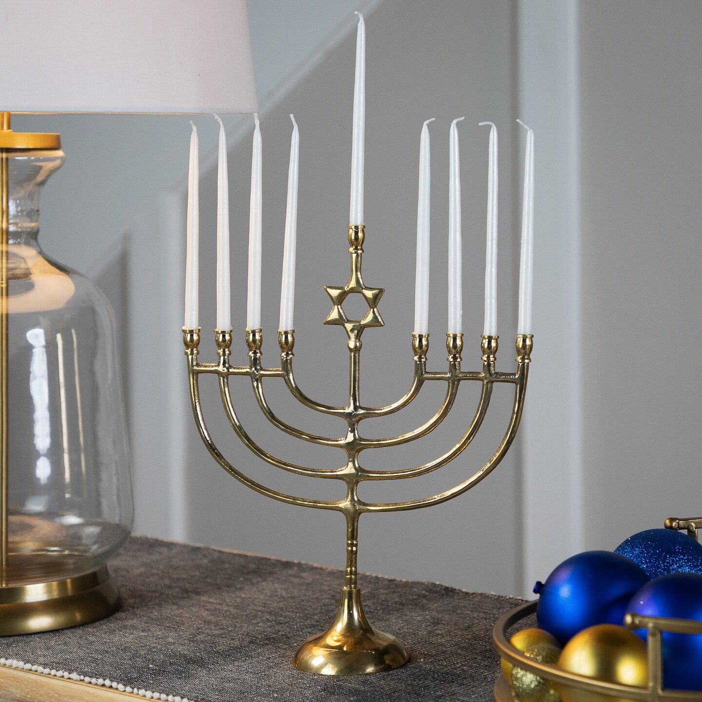 Northlight Star of David Smooth Slim Hanukkah Menorah - 12&#x22; - Brass
