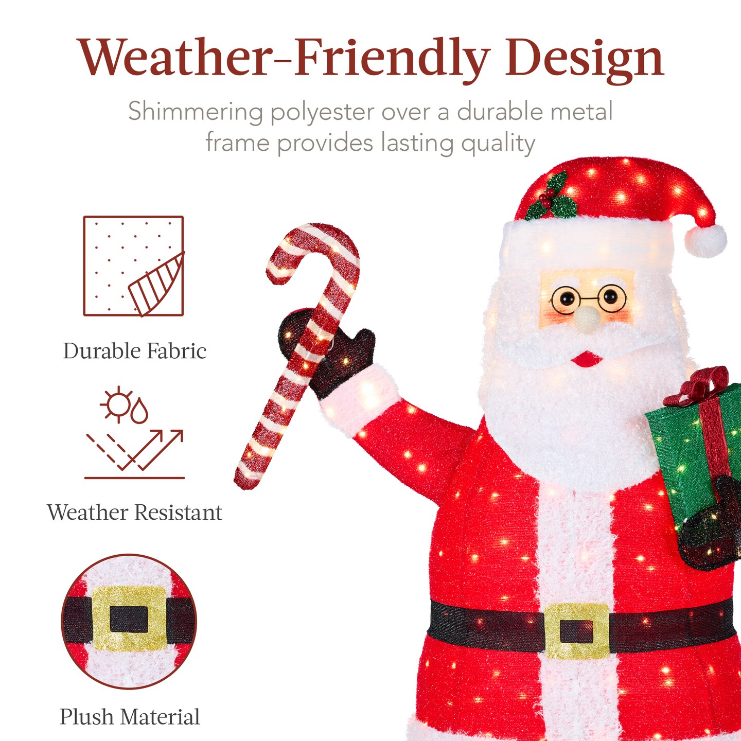 Best Choice Products Lighted Pop-Up Santa Claus, Outdoor Christmas Holiday Decoration w/ LED Lights, Hat, Gift