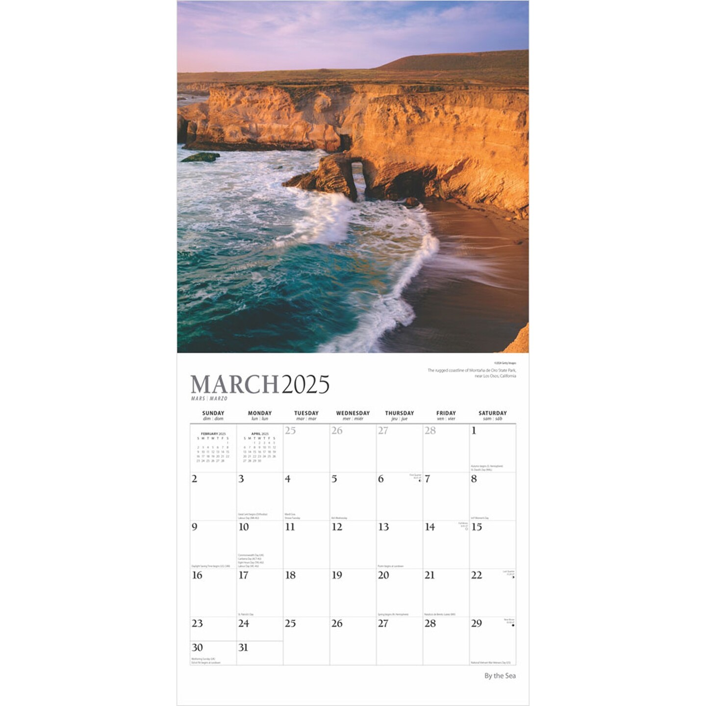 By the Sea | 2025 12 x 24 Inch Monthly Square Wall Calendar | Foil Stamped Cover | Plato | Waves Sun Clear Blue Sky