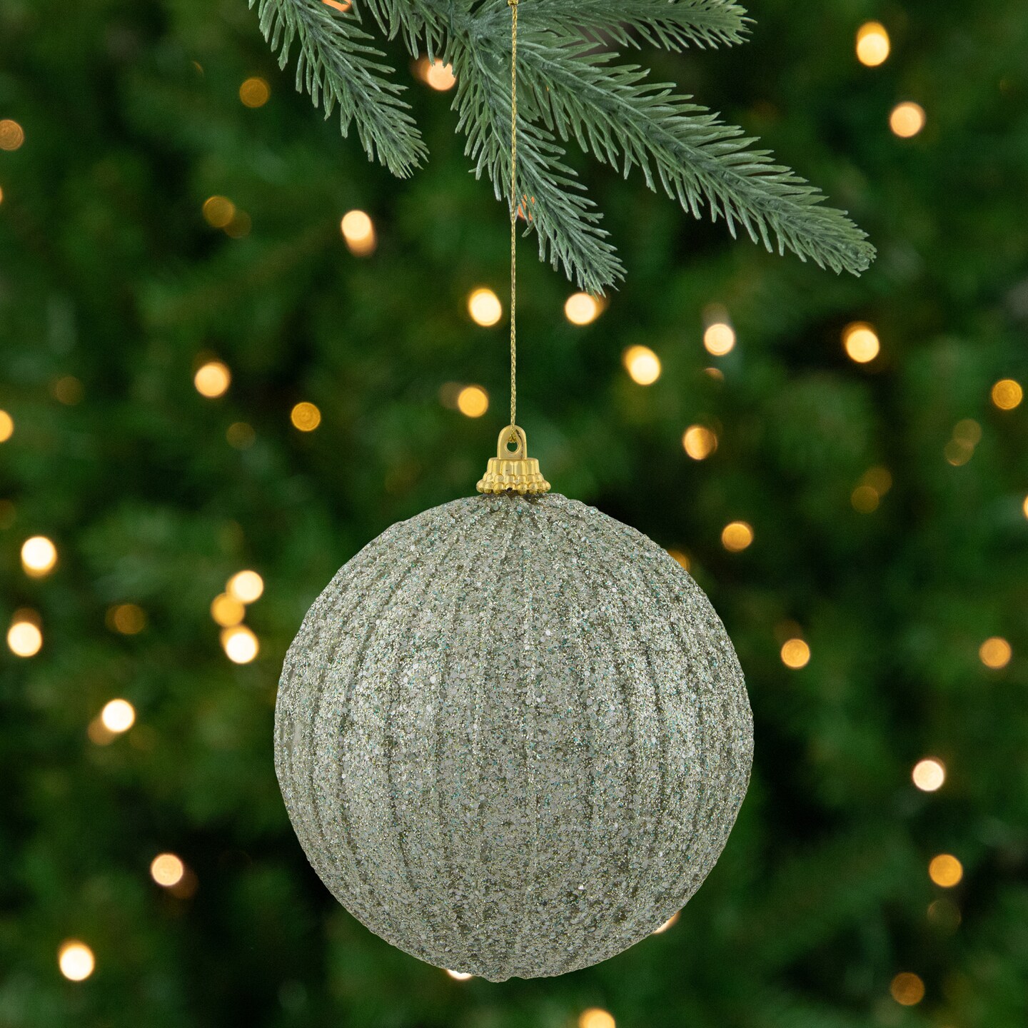 Northlight Holographic Glitter Shatterproof Christmas Ball Ornament - 4&#x22; - Tea Green