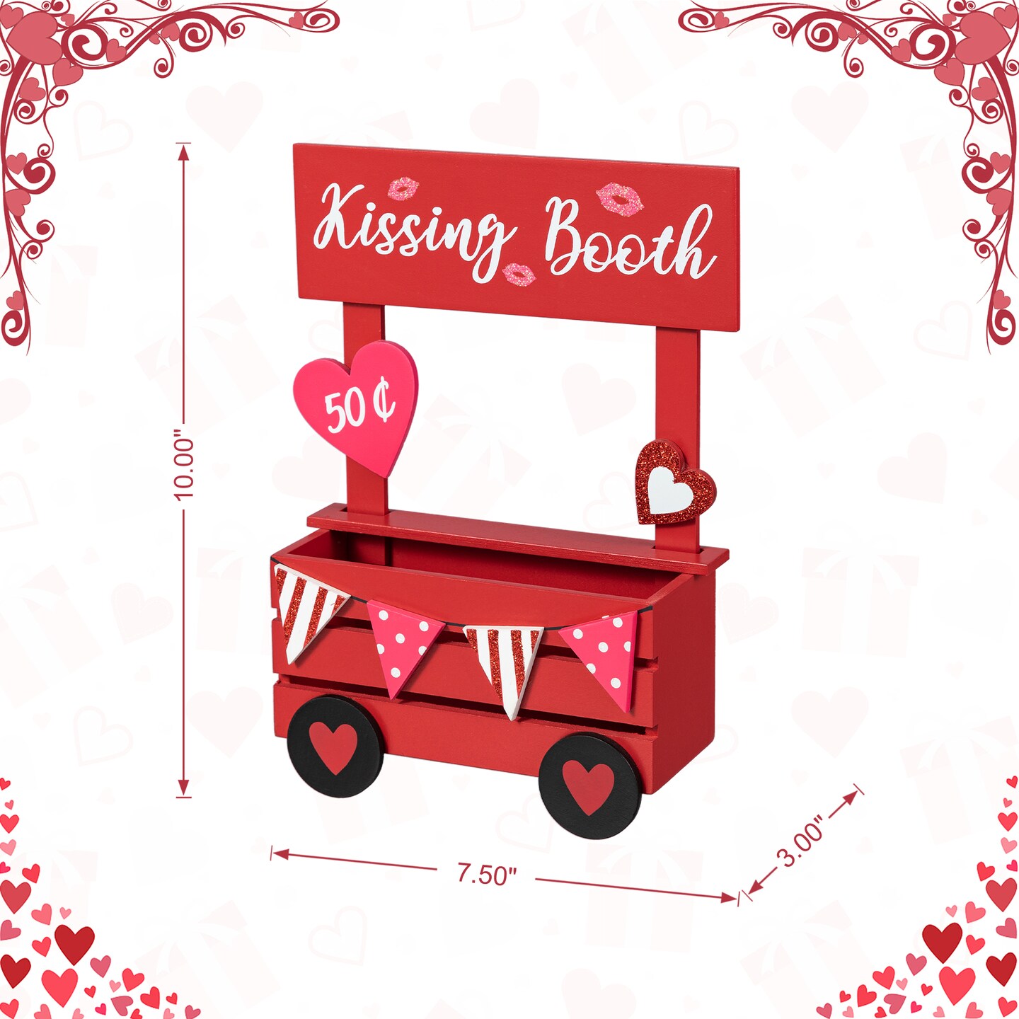 10&#x22;H Valentine&#x27;s Wooden KISSING BOOTH Table Decor