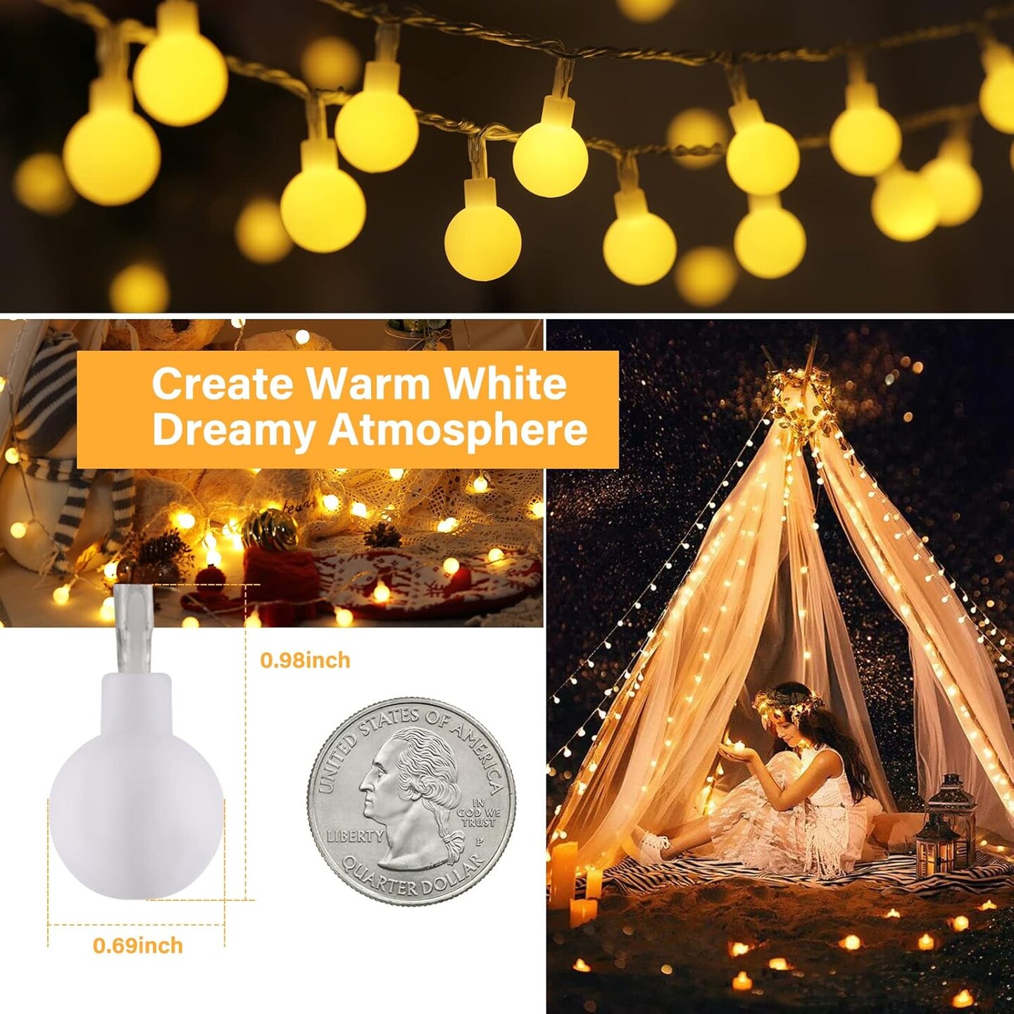 Globe String Lights, 33 Feet 100 Led Fairy Lights Plug in, 8 Modes with Remote Mini Globe Lights for Indoor Outdoor Bedroom Party Wedding Garden Christmas Tree Decor, Warm White