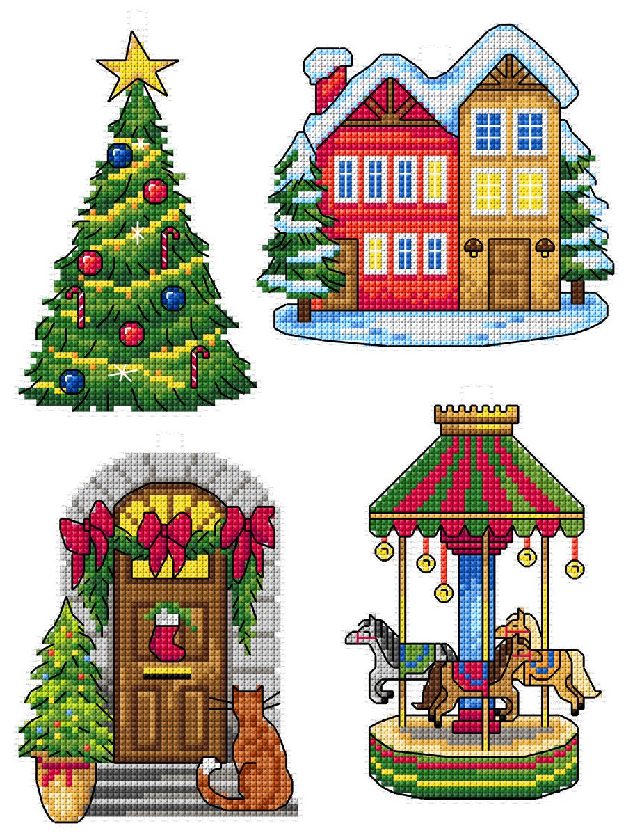 Christmas Village &#x421;ounted cross stitch kit with plastic canvas