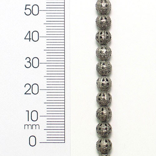Filigree Metal 6mm Round Beads 16&#x22;Strand (62-66 pcs) - Antique Silver