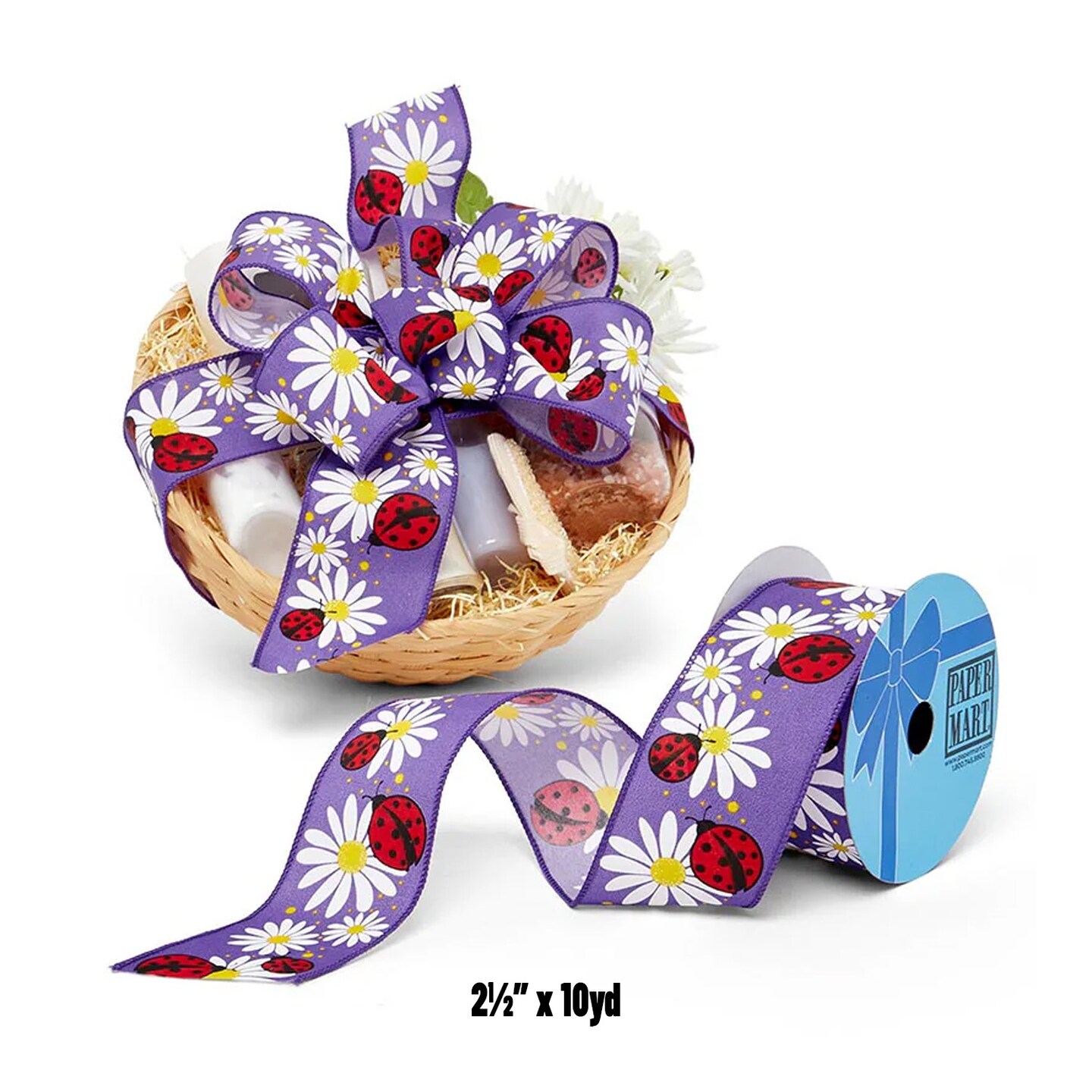 Ladybugs &#x26; Flowers Printed Wired Ribbon 2.5&#x22; x 10 yd