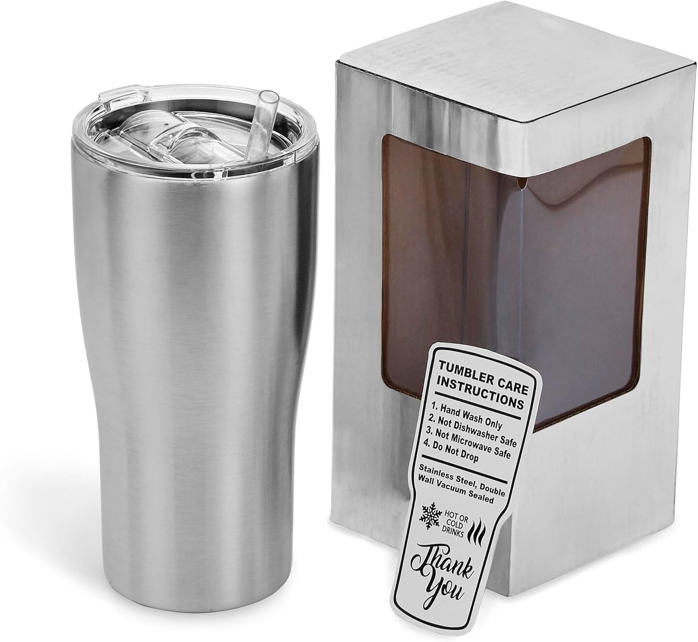 makerflo Silver 20 oz Curve Stainless Steel Tumbler with Lid &#x26; Straw | Craft-Ready for DIY Gifts &#x26; Personalization (Epoxy, UV DTF, Vinyl, and Laser Engraving) - Not for Sublimation