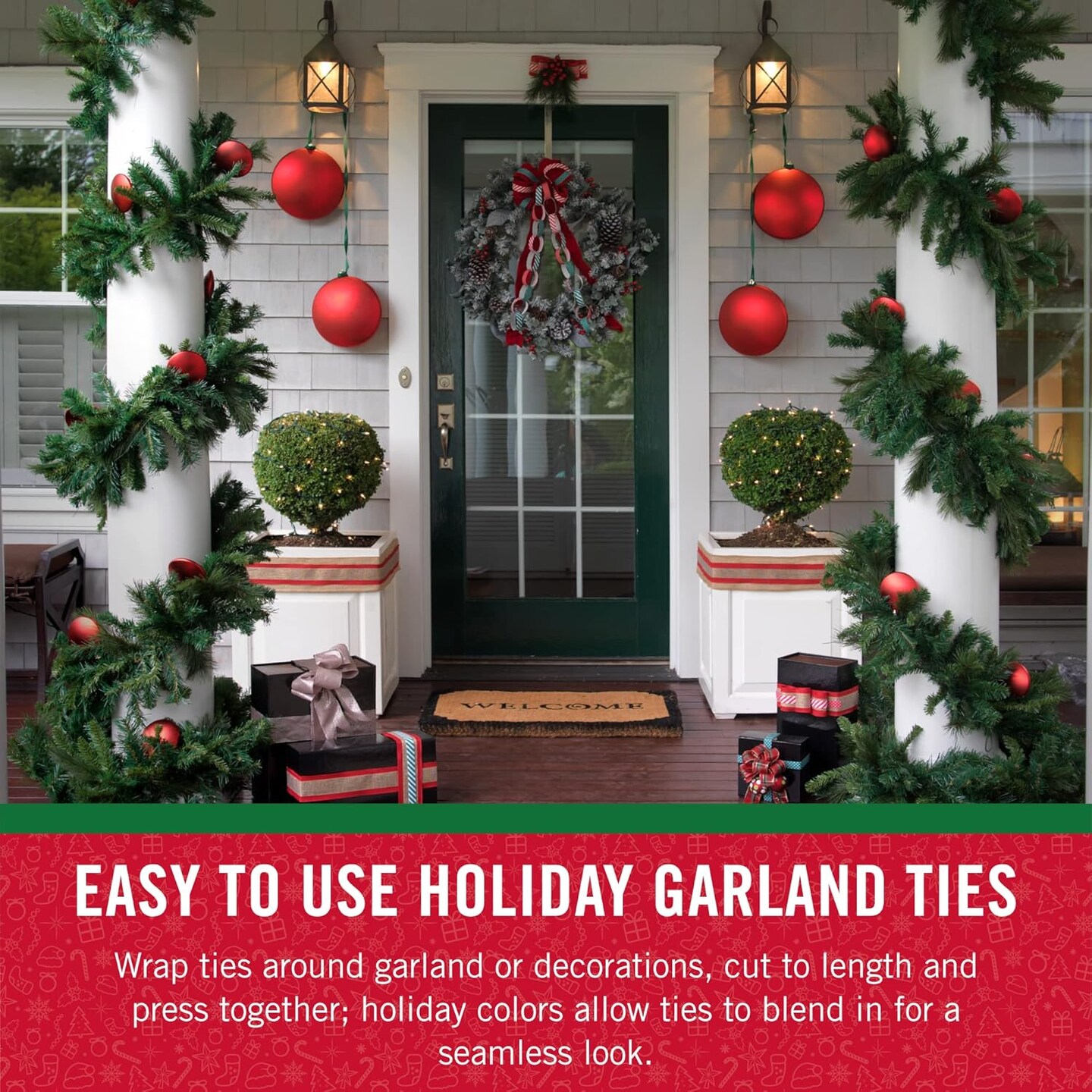 Holiday Garland Ties or Cable Straps | Hang Garlands, Lights or Wreath | for Banister, Railings, Stairs or Lamp Posts | 30ft Roll Cut to Custom Length | Green