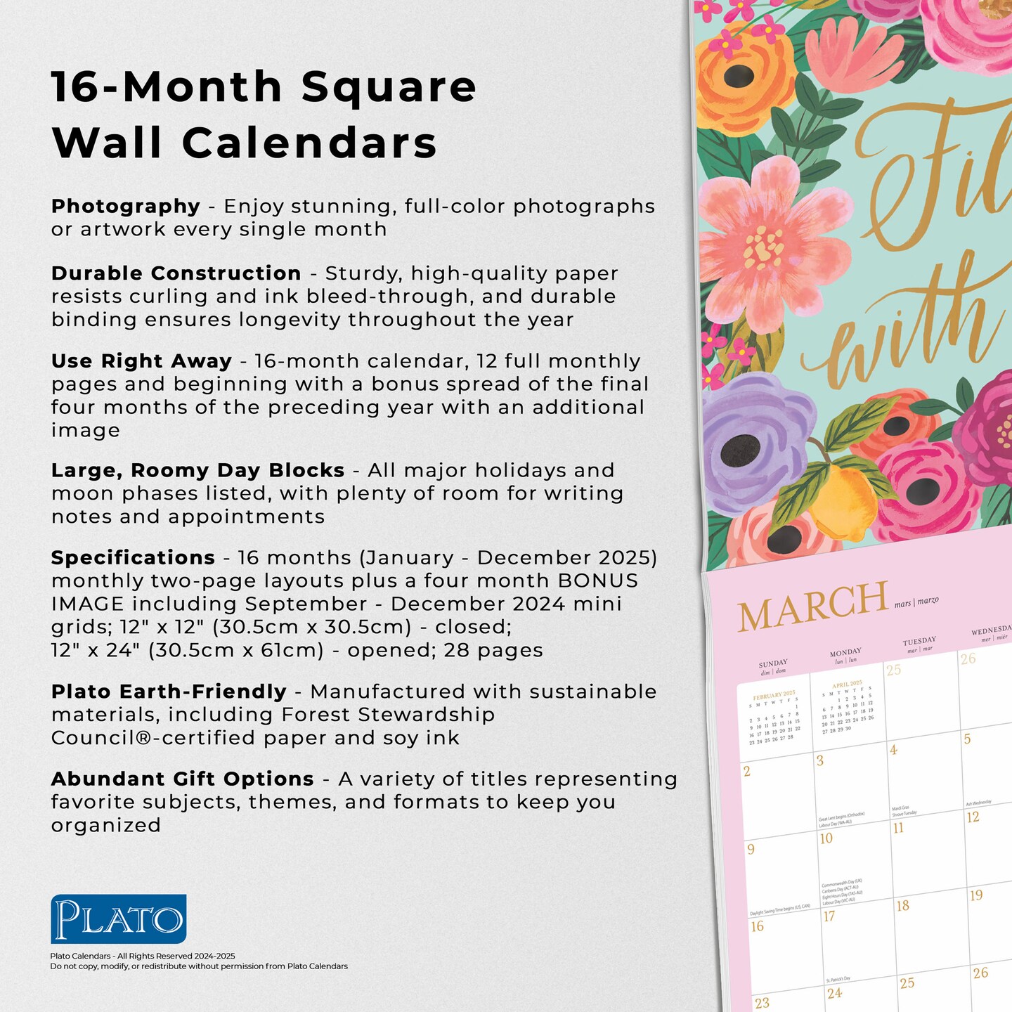 Bonnie Marcus OFFICIAL | 2025 12 x 24 Inch Monthly Square Wall Calendar | Foil Stamped Cover | Plato | Fashion Designer Stationery