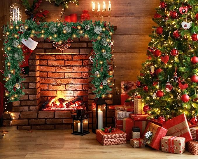 Garland Battery Operated Christmas Garland Lighted Pine Garland Mantle Garland for Outdoor Indoor Christmas Xmas Holiday Decorations, Warm White
