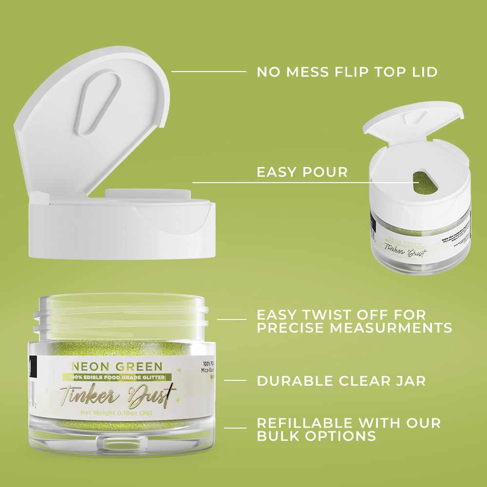 Bakell - Neon Green Tinker Dust Edible Glitter (5g, 1x Jar) for Food, Desserts, and Beverages!
