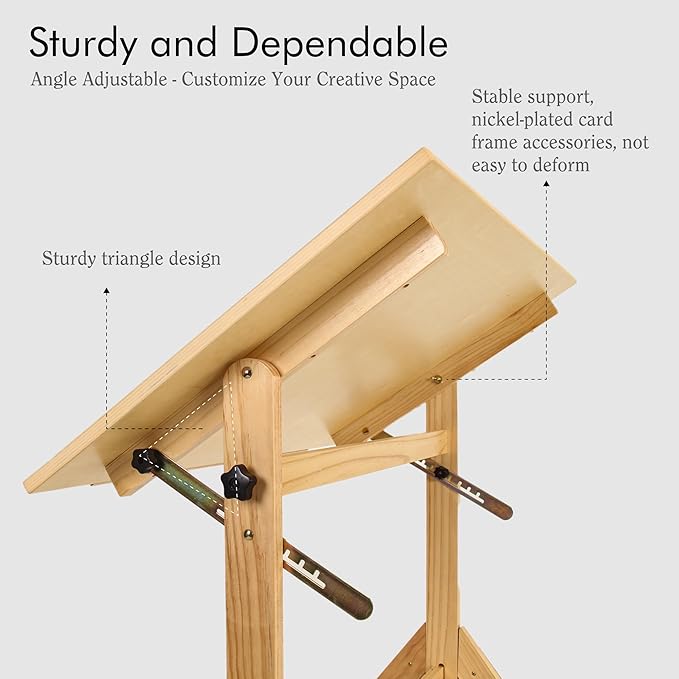 ARTIFY Extra Large Wood Drafting Table, Artist Drawing Table with Height Adjustable, Tilting Enlarge Tabletop, Studio Painting Table & Art Craft Desk for Writing, Nature