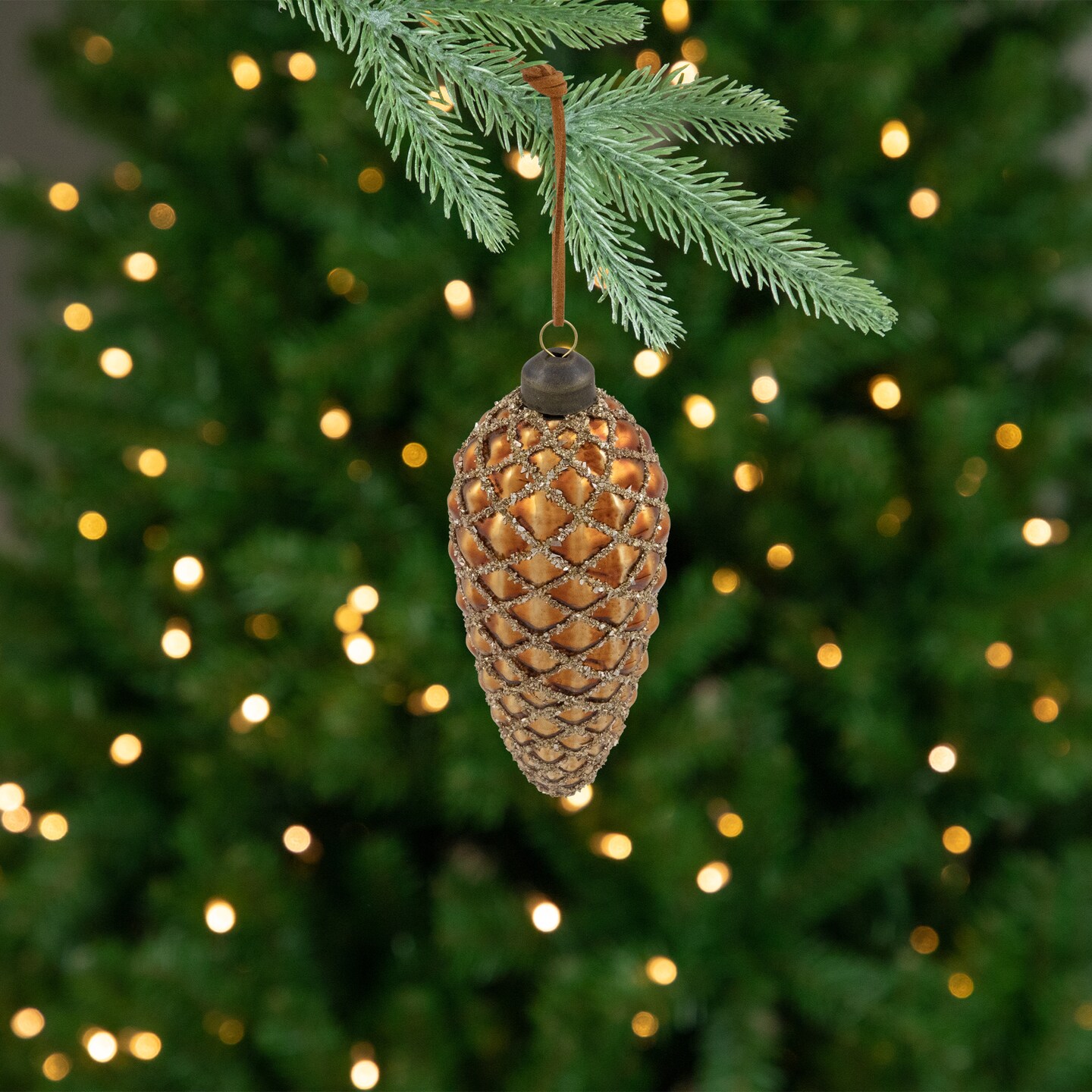 Northlight Glittered Pine Cone Glass Christmas Ornaments - 5" - Brown - 4ct