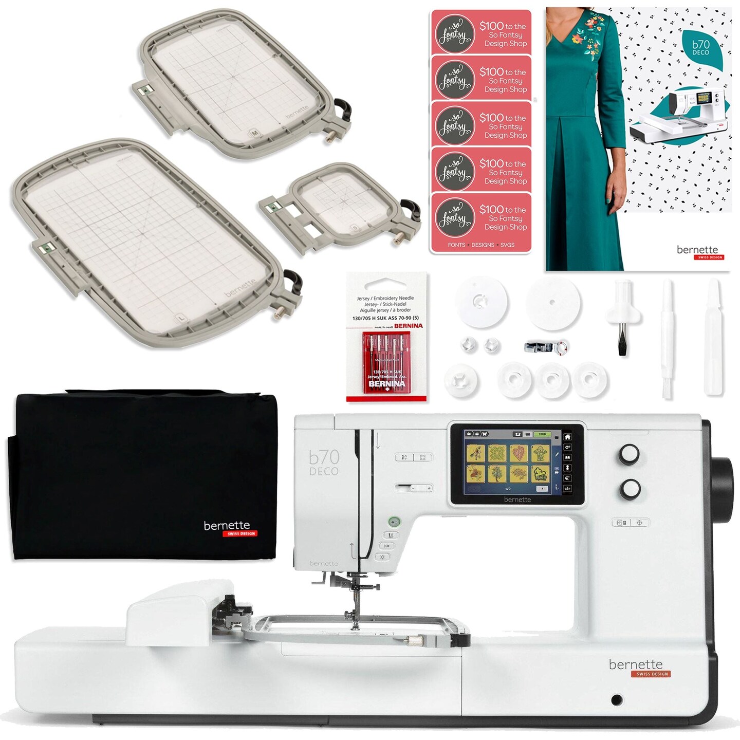 Bernette B70 10&#x22; x 6&#x22; Embroidery Machine with 160 Embroidery Thread Spools