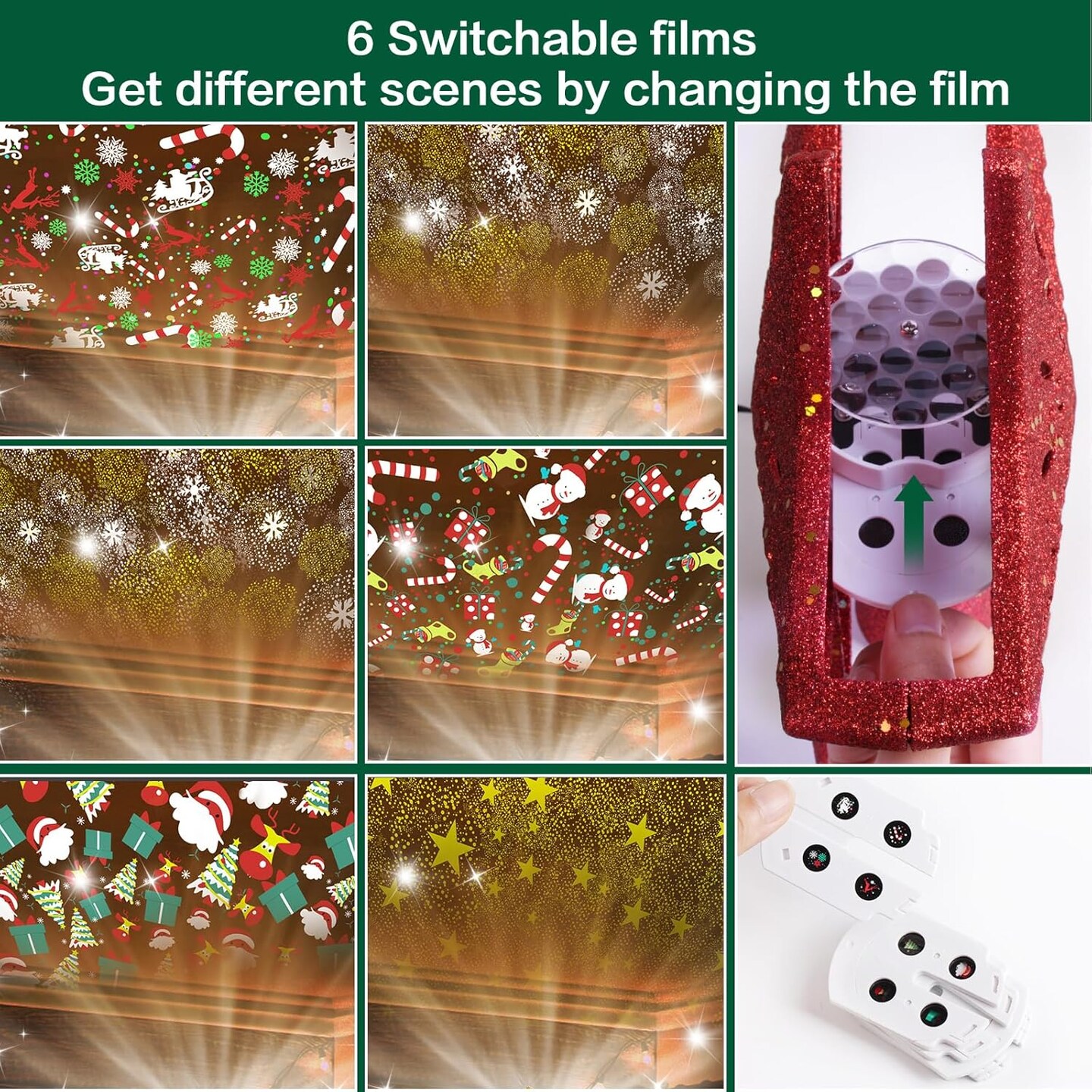Projection Pattern -Star Tree Topper Built-in Led Rotating Light -3D Glitter Hollow Dynamic Projector for Xmas Tree Topper Decoration (Red)