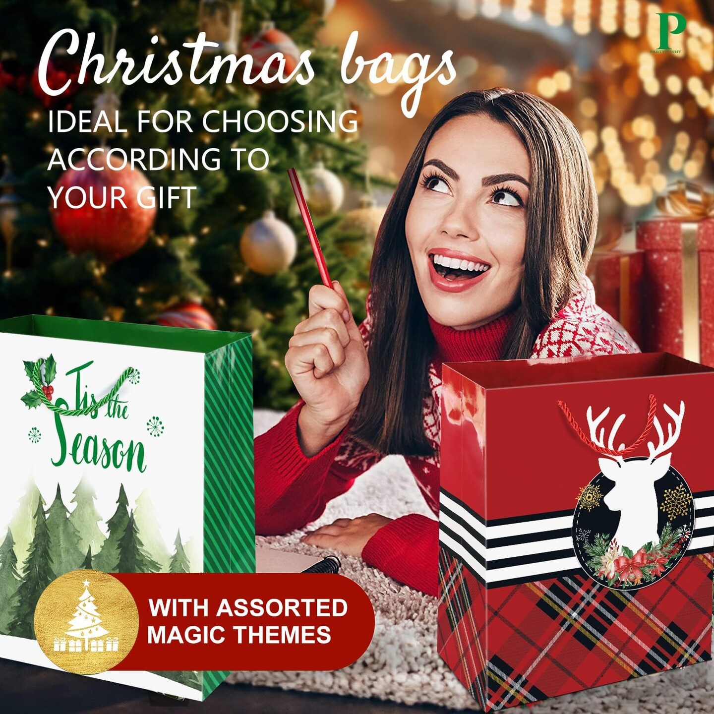24 Large Christmas Gift Bags Bulk With Handles, 26 Tissue Paper and 60 Count Christmas Gift Tags Set-24 Assorted Designs Big Size Sacks Set For Wrapping Xmas Holiday Presents