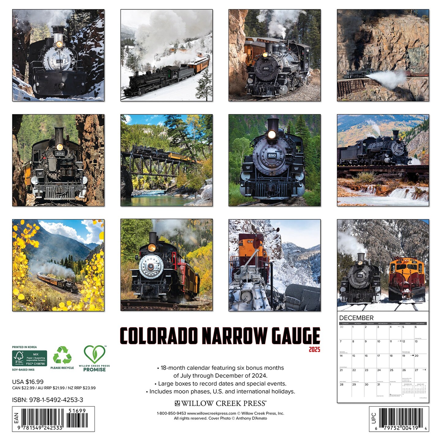 Colorado Narrow Gauge Railroads 2025 Wall Calendar