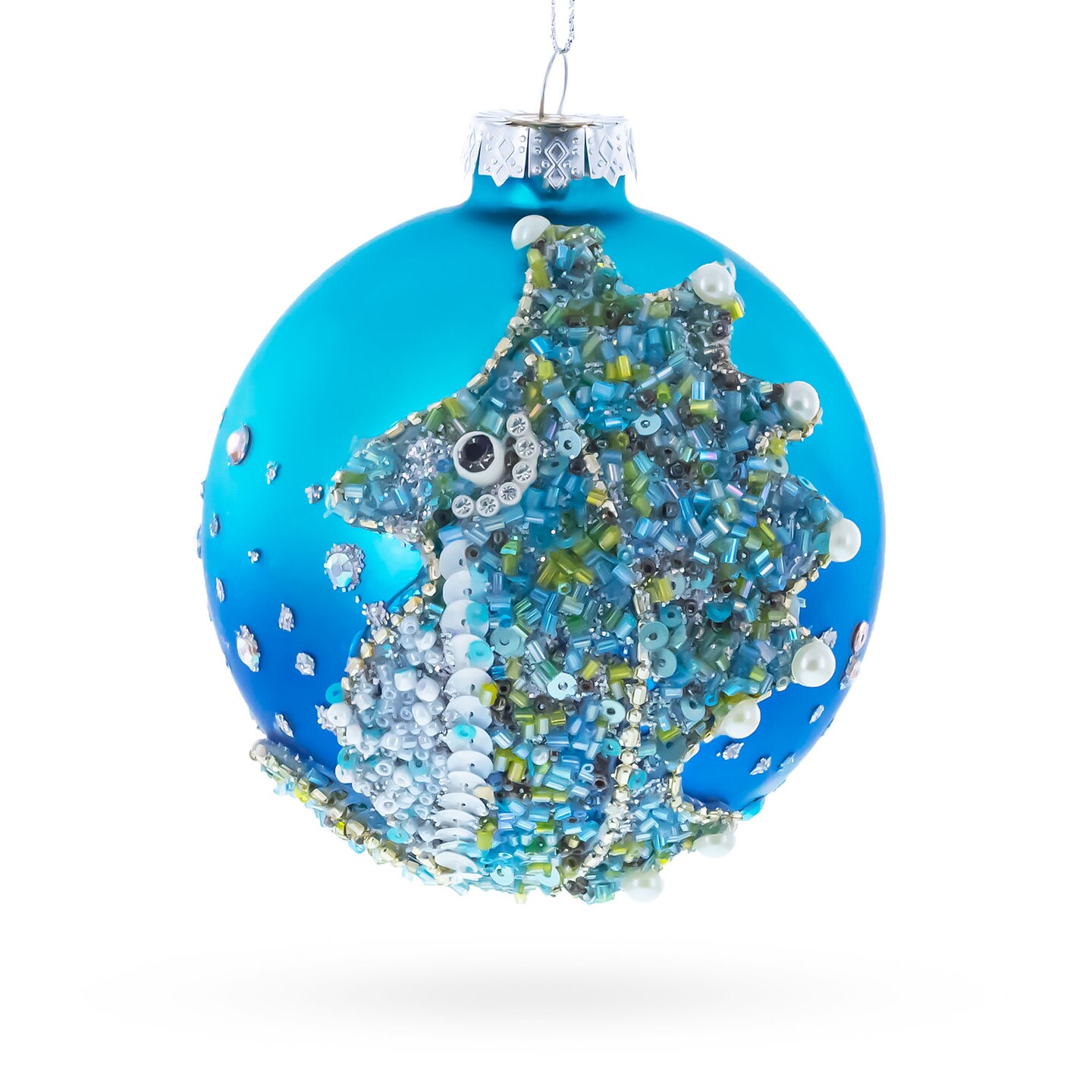 Elegant Beaded Seahorse Blown Glass Christmas Ornament