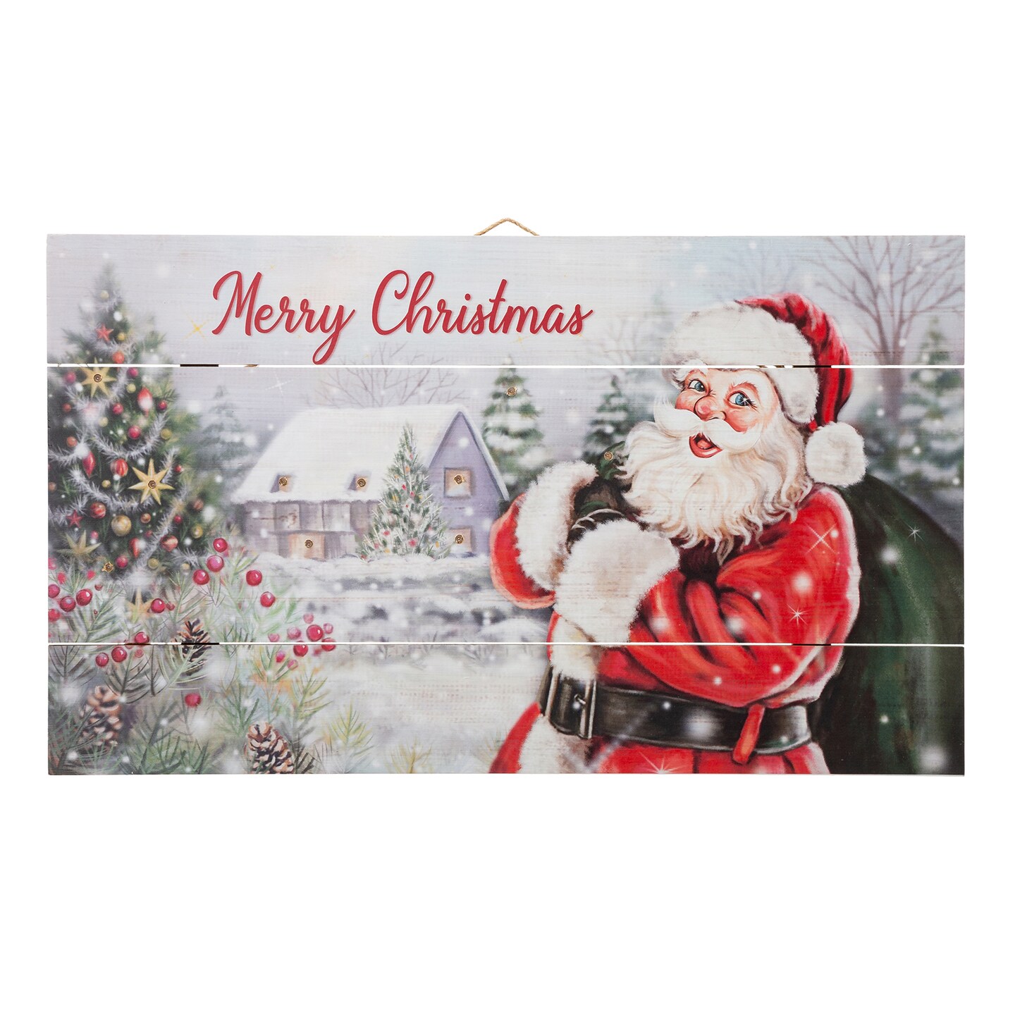 Set of 2 24&#x22;L Lighted Wooden Santa Wall Decor