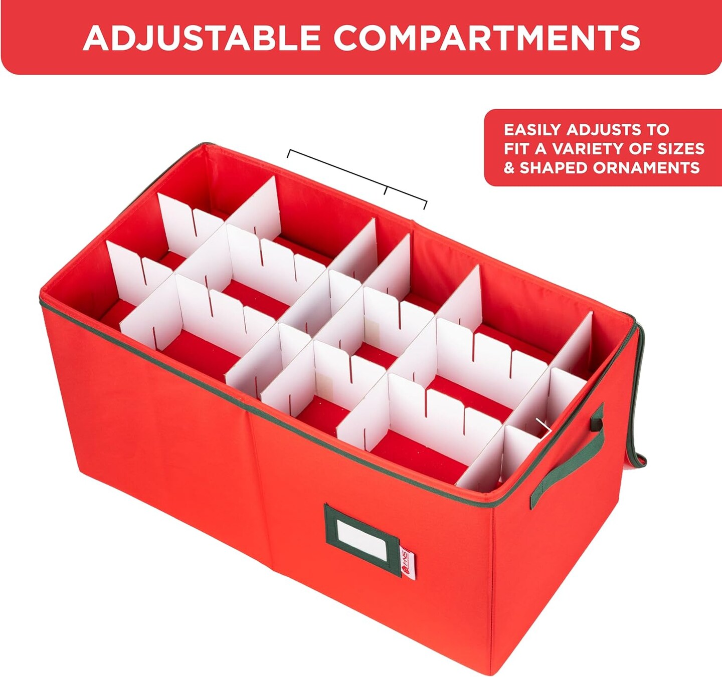 Christmas Ornament Storage Container with Dividers -Box Stores Up to 54-4&#x22; Ornaments, Zippered, Convenient, Adjustable, Heavy Duty 600D, Large Organizer Bin to Protect and Store Holiday D&#xE9;cor