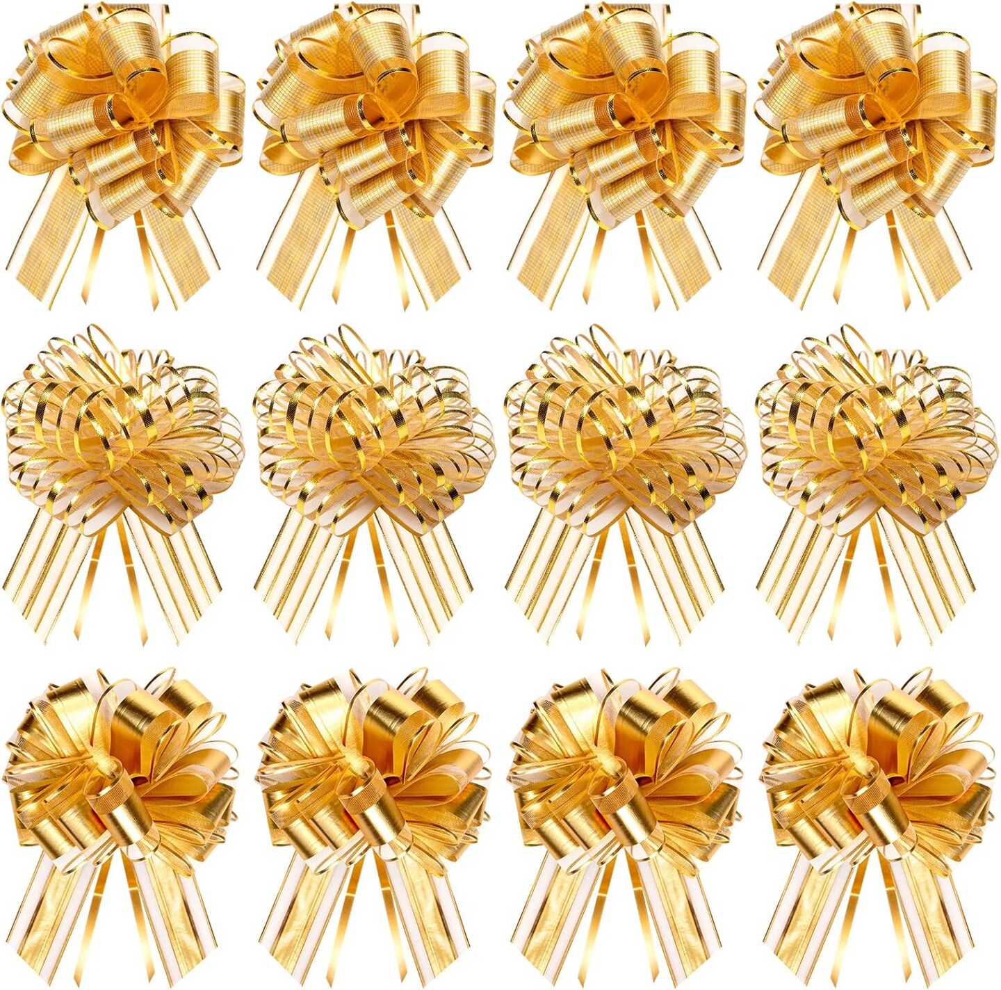 24PCS Gold Pull Bows, Large Christmas Pull Bows Shiny Gift Wrapping Bows for Christmas Holiday Wedding Gift Box Baskets Decoration