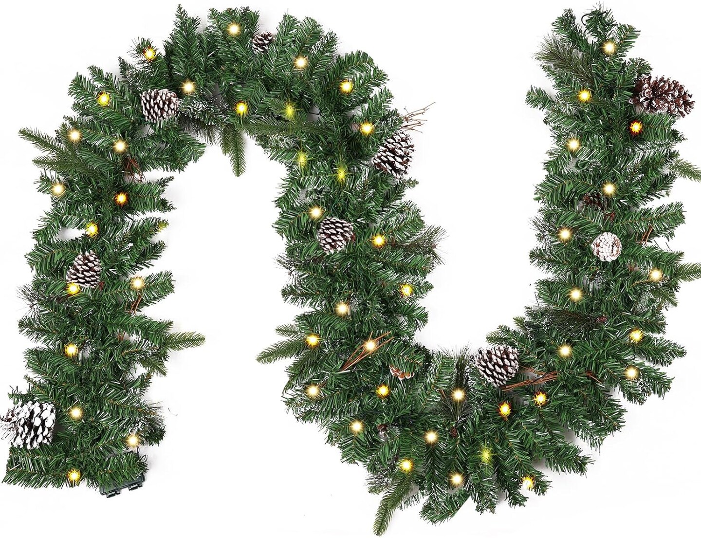 9 Ft Prelit Artificial Christmas Garlands with 50 Lights Battery Operated Timer 8 Modes, 226 PCS Garland Christmas Decoration with Pine Cone Outdoor Indoor Mantle Stair Decor