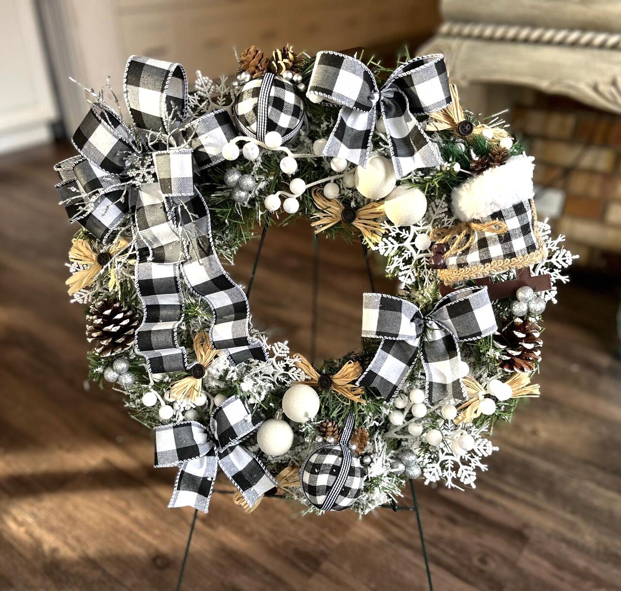 Christmas Black and outlet White Front Door Wreath