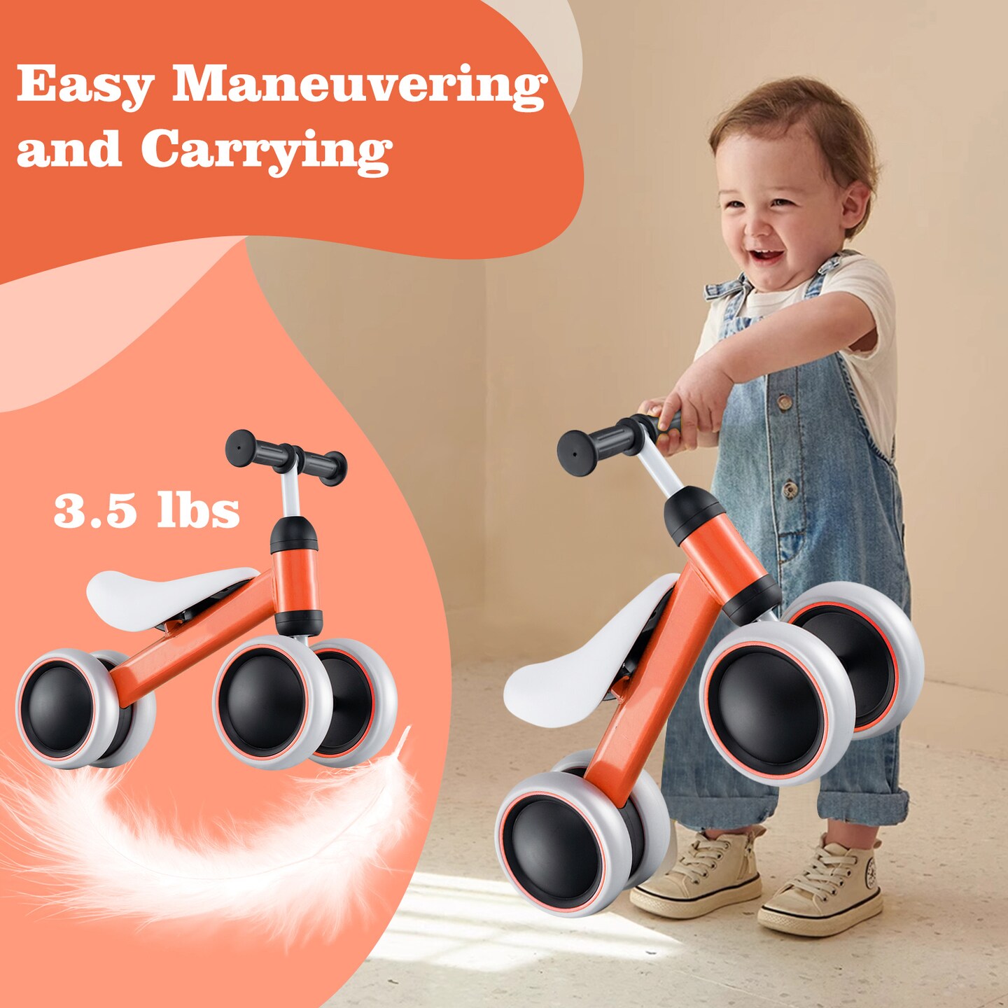 4 Wheels No-Pedal Baby Balance Bike Perfect for Indoor and Outdoor Use