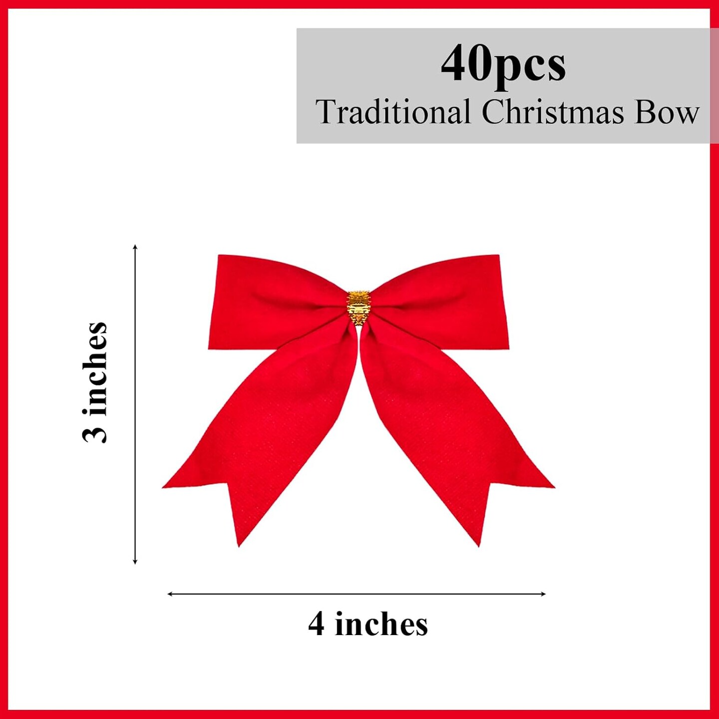 40PCS Christmas Bows, 4 x 3.1 inches Christmas Wreaths Bows with Golden Twist Ties Red Christmas Tree Bows for Christmas Tree Christmas Wreath Present Decoration