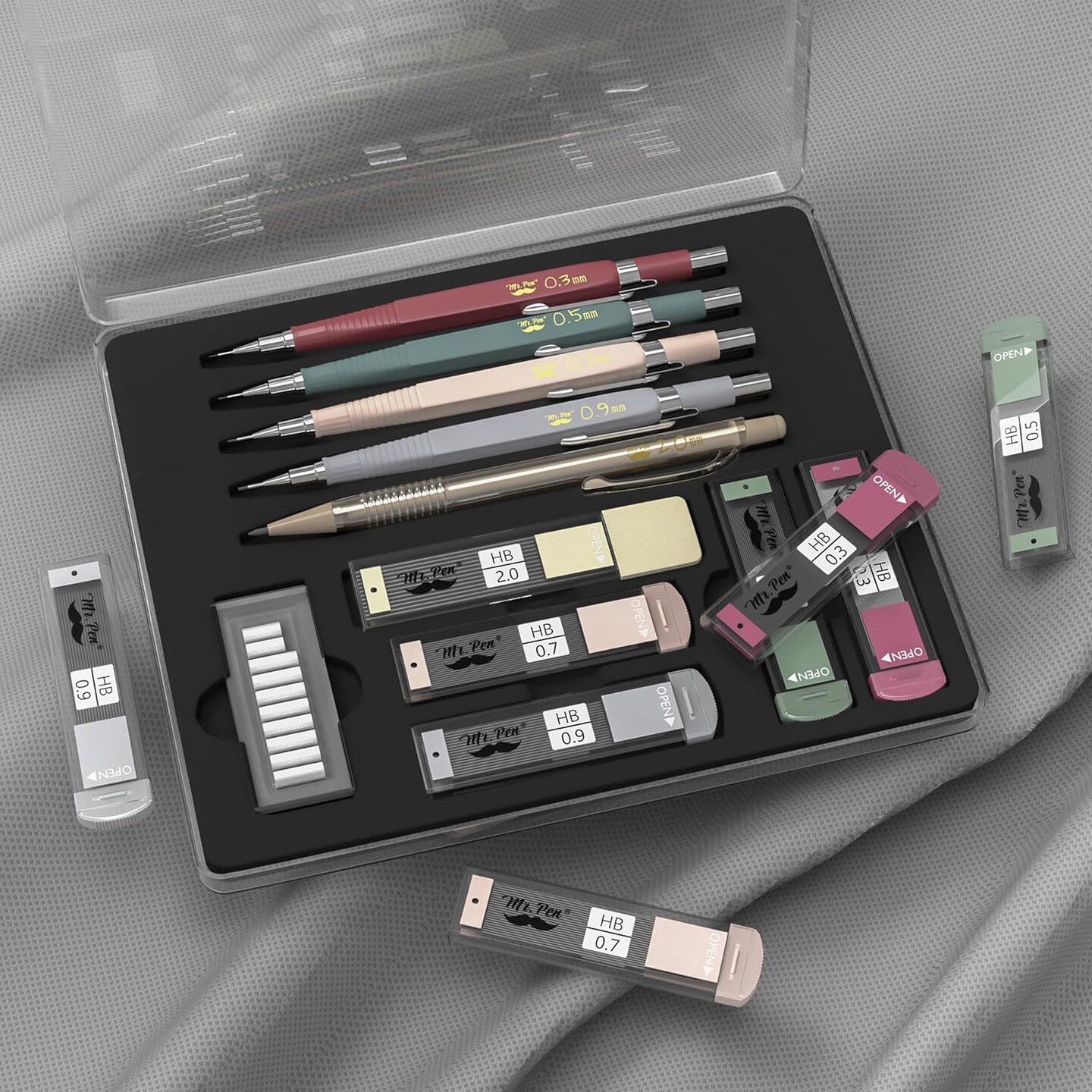 Mr. Pen- Mechanical Pencil Set with Leads and Eraser Refills, 5 Sizes - 0.3, 0.5, 0.7, 0.9 and 2 Millimeters, Sketching Pencils, Drafting Pencil, Christmas Gift