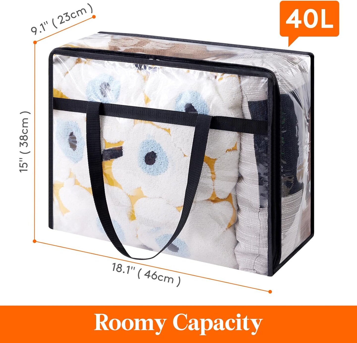 4 Pack Clear Clothes Storage Bags, 40L Plastic Blanket Storage Bags, Vinyl Foldable Moving Bags with Zipper, Closet Organizers and Storage Containers for Bedding, Duvet, Comforter