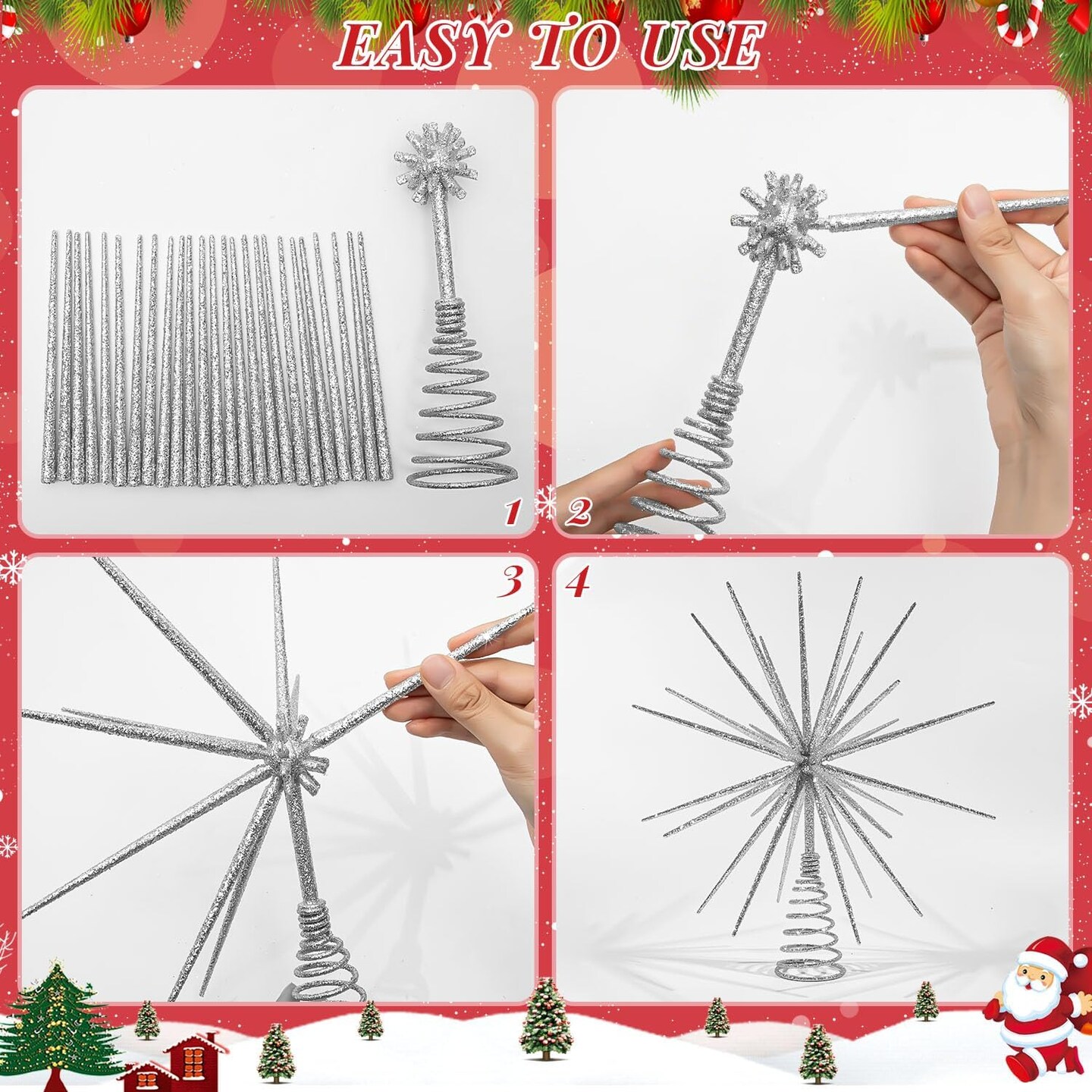 Burst Silver Tree Topper, Exploding Star Christmas Tree Decorations