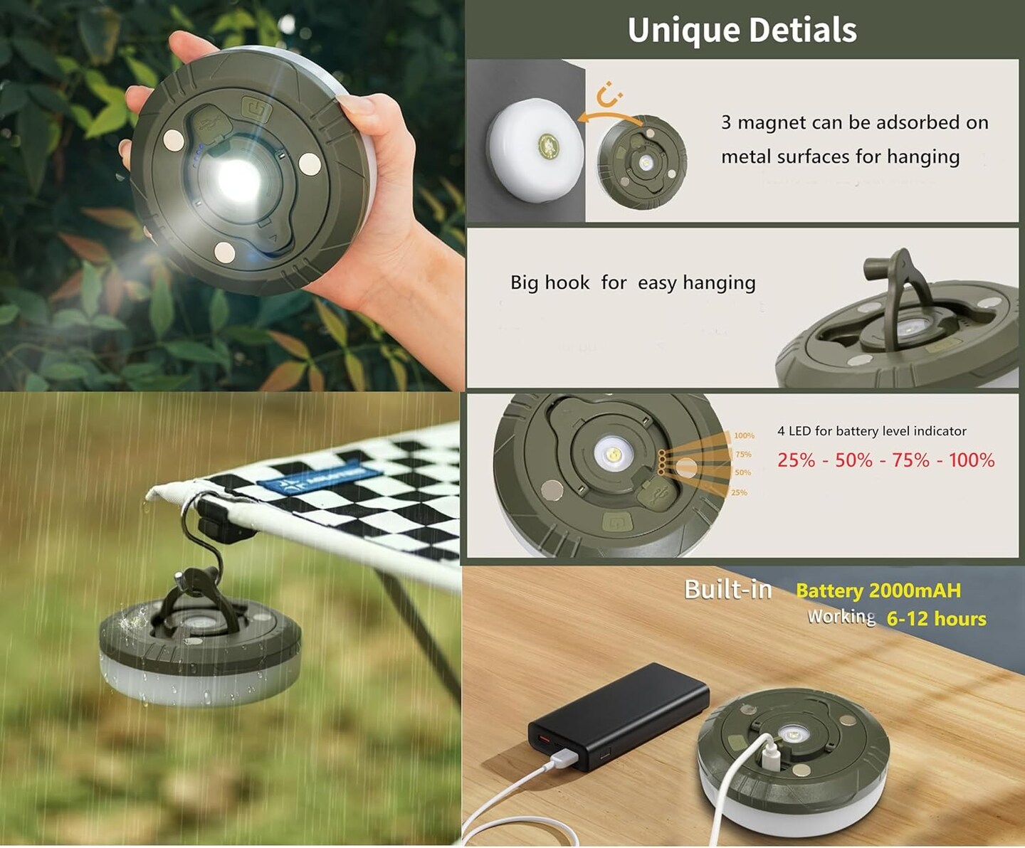 Camping String Lights,Camping Essentials Gear 32.8FT Lamp Lights Waterproof, 4 in 1 Outdoor String Lights with 8 Modes for Awn Tent Yard Garden Hiking Travel Decoration and Holiday Christmas Gift