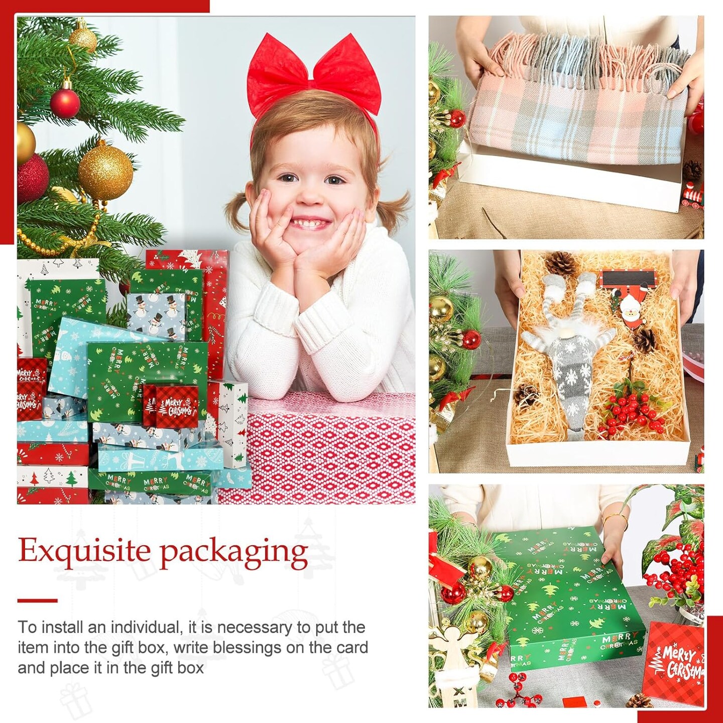 24 Pack Christmas Gift Wrap Boxes Bulk with Lids for Wrapping Extra Large Clothes, Assorted size for Shirts, Robes, Coats, Sweaters and Xmas Holiday Present