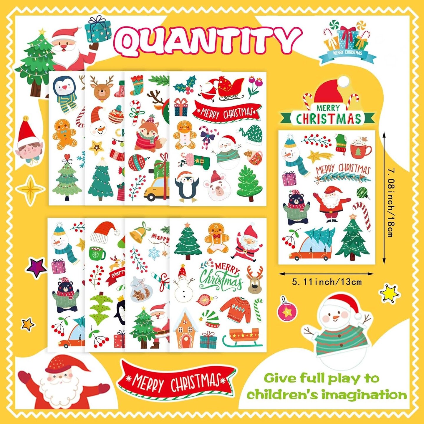 16 Sheets Christmas Theme Stickers, Merry Christmas Stickers Non-Repeating, Xmas Winter Holiday Party Stickers