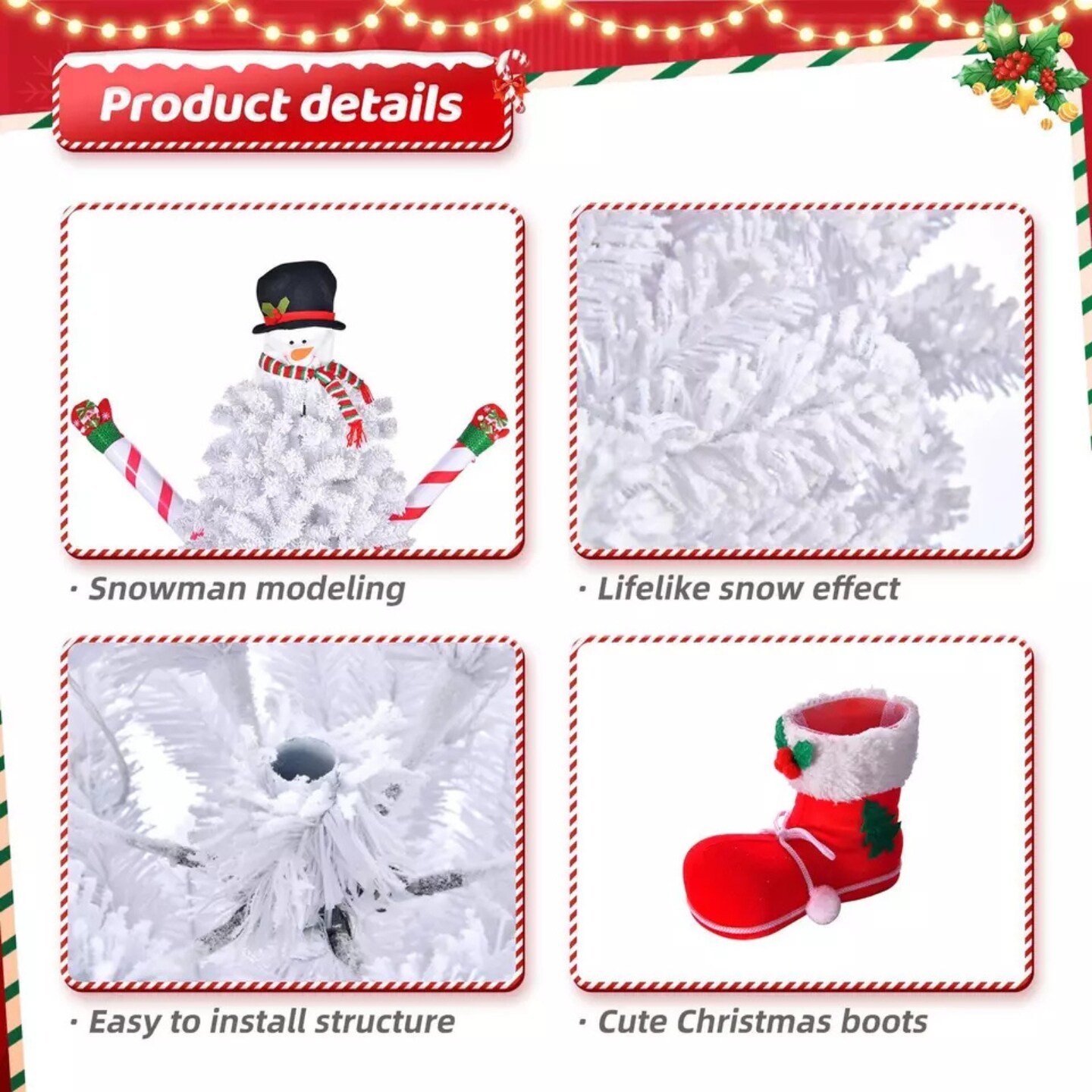 Kitcheniva 6.5&#x22; Pre-Lit Hinged Snowman Artificial White Christmas Tree With LED Lights