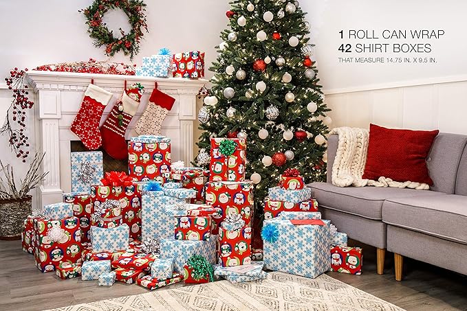Wrapping Paper, Santa and Snowflakes (1 Jumbo Roll 30 in. x 70 ft.)