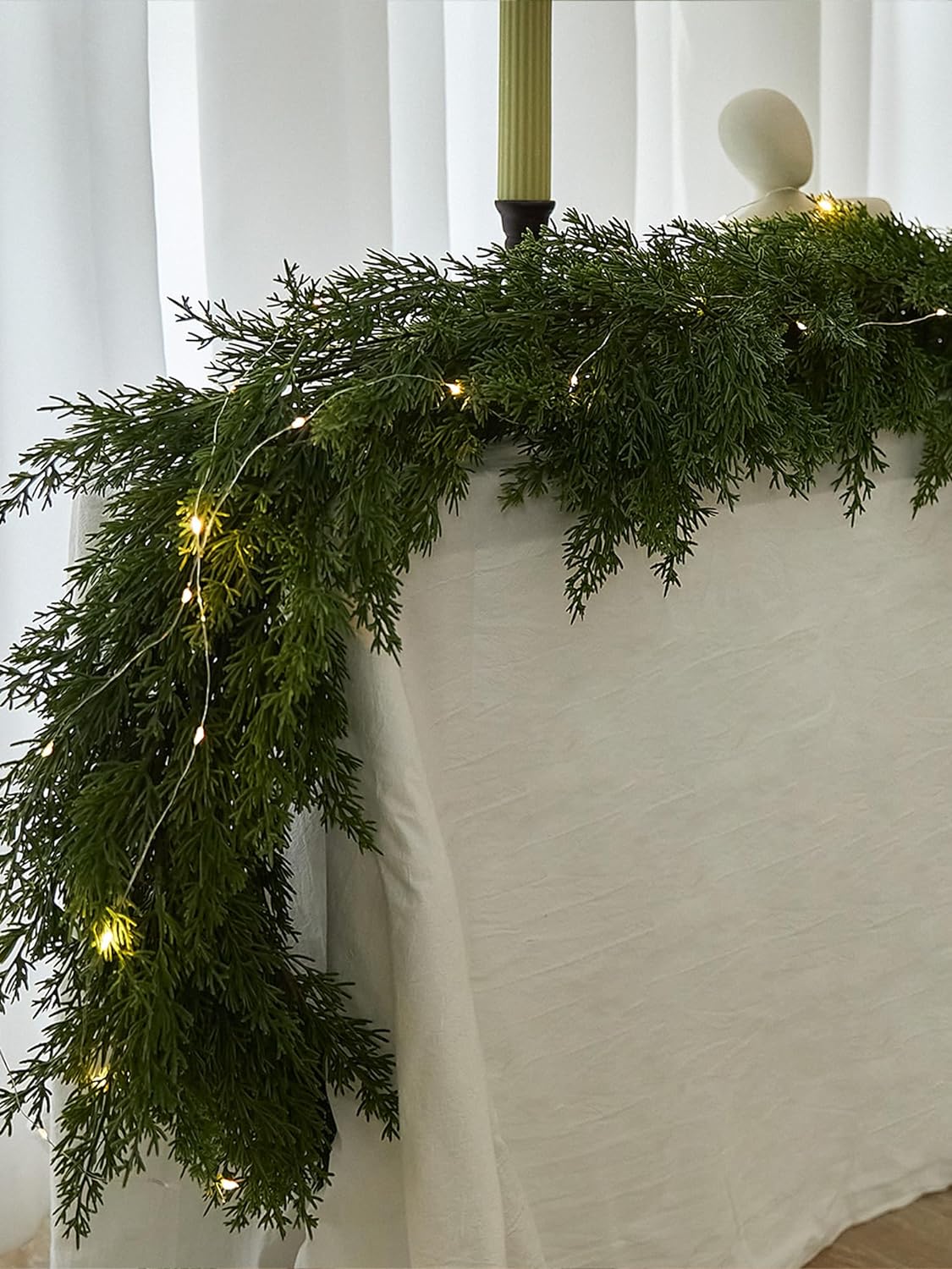 Garland with Lights Pine Needle Cypress Garland for Holiday Winter Indoor Outdoor Decor