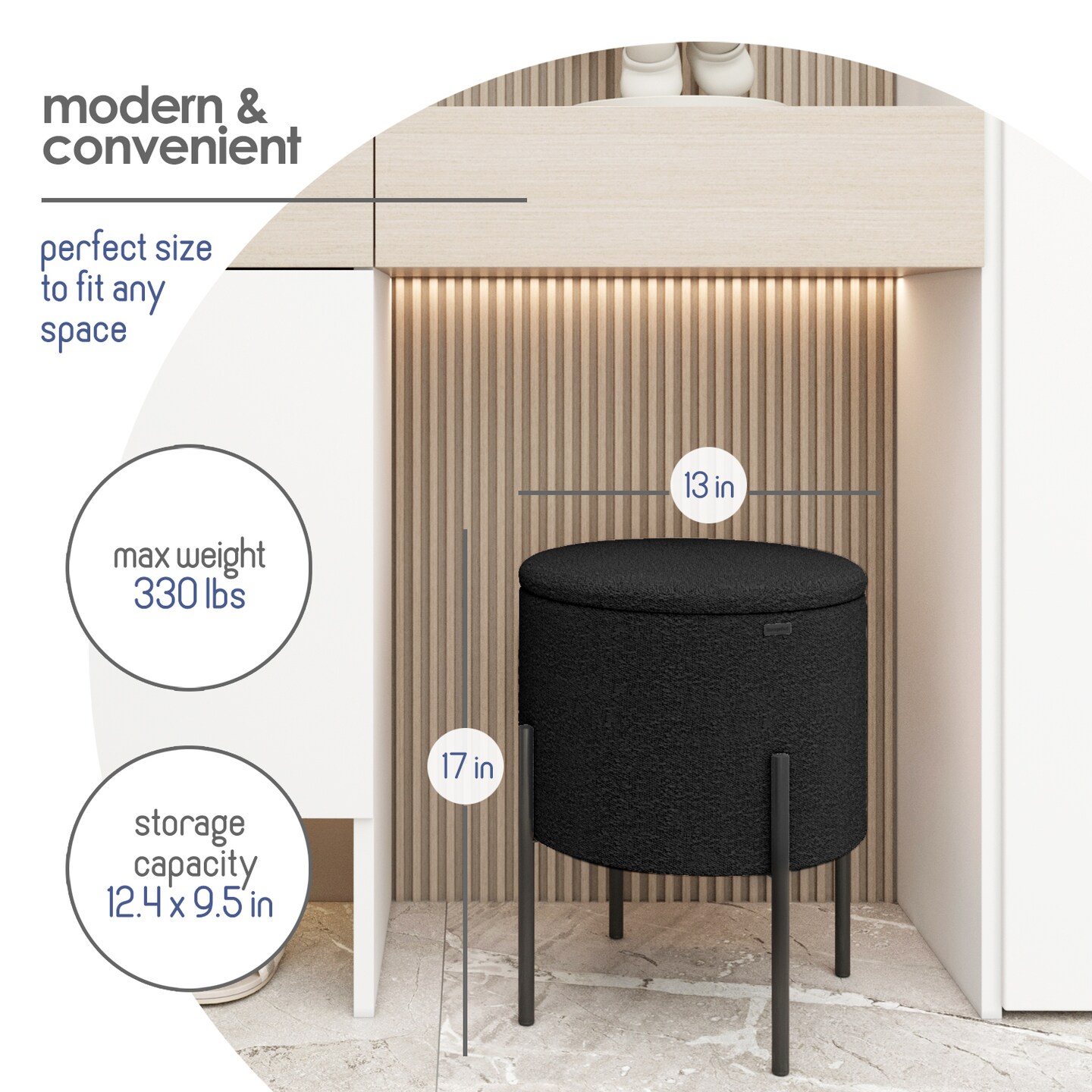 StorageBud Round Ottoman with Storage