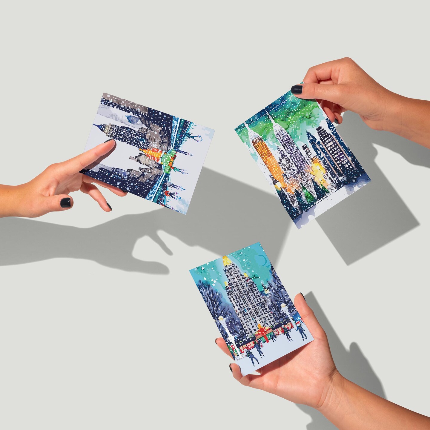 New York City Christmas Greeting Cards Boxed Set of 24 Holiday Notecards Featuring Iconic NYC Scenes, Ice Rinks, and Rockefeller Tree, Perfect for Festive Wishes