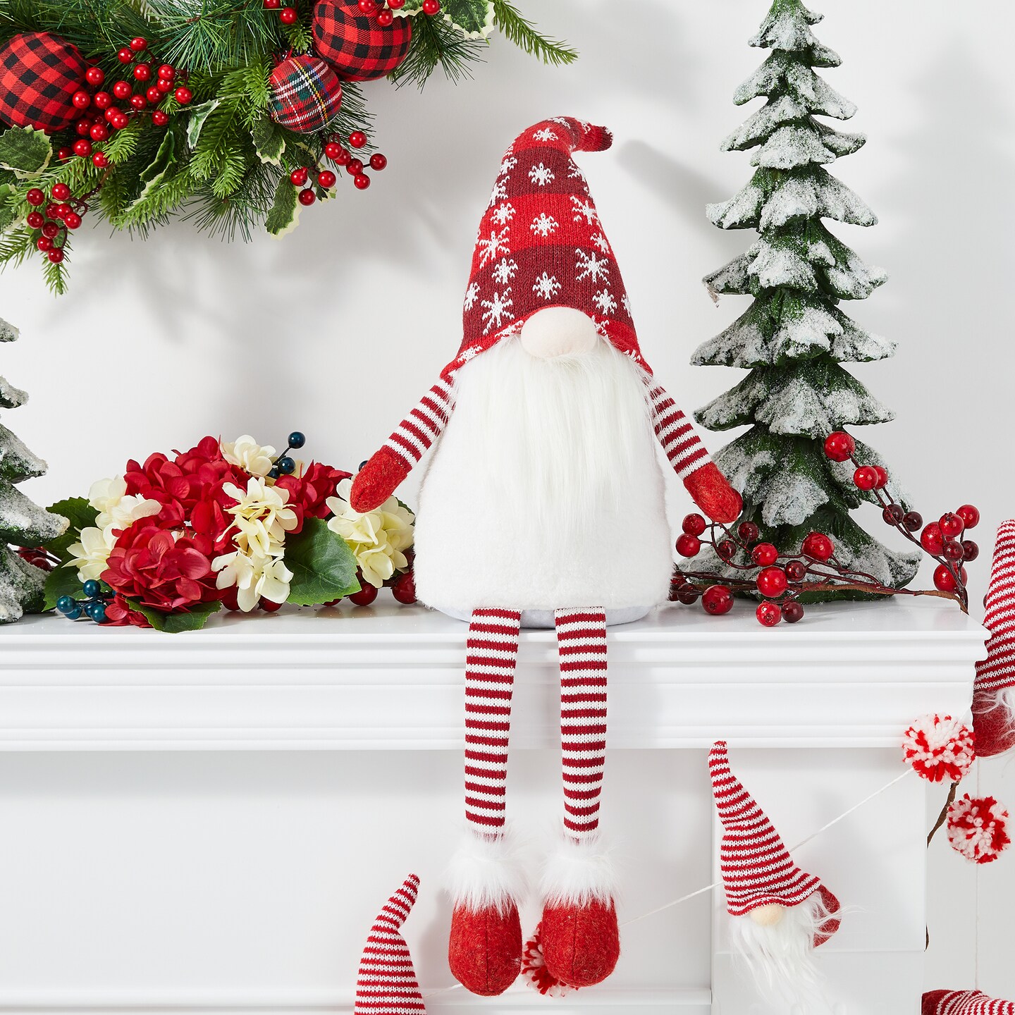 Set of 2 28&#x22;H Fabric Christmas Gnome Shelf Sitter with Dangling Legs