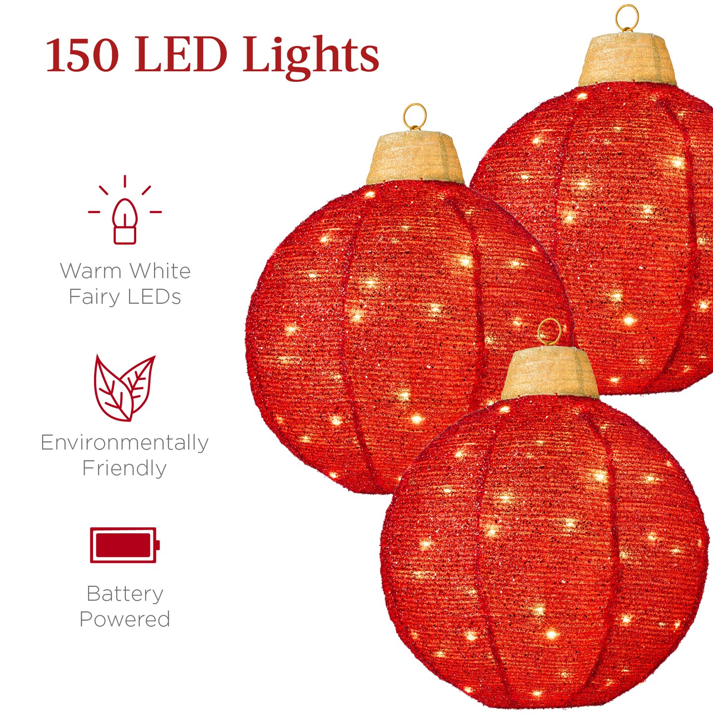 Best Choice Products 3-Piece Hanging Pop-Up Outdoor Christmas Ornaments, LED Lights, 8 Light Functions
