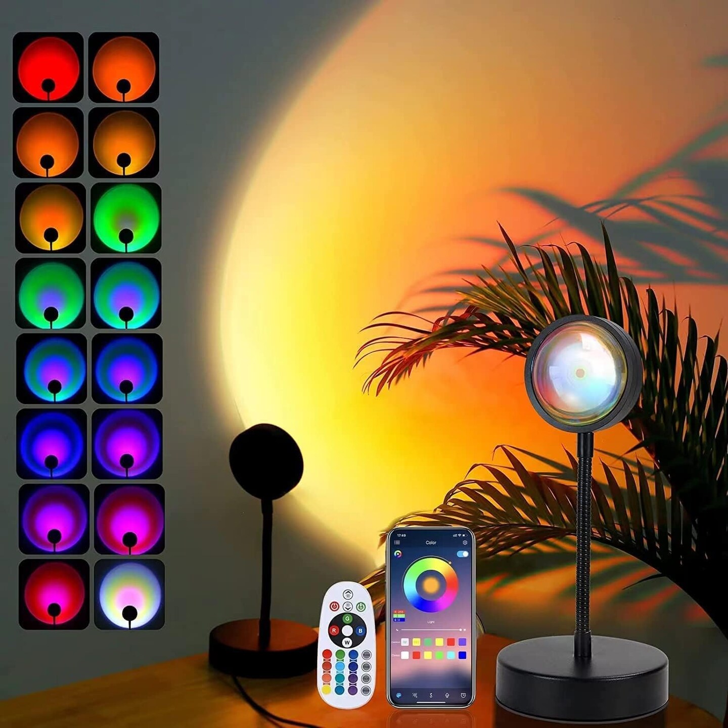 Sunset Lamp Projector Led Lights for Bedroom Night Light RGB Lights Sun Sunlight Sunrise Lamp 10w 360° Rotation Mood Lighting Home/Room Decor Christmas Gifts for Women Black