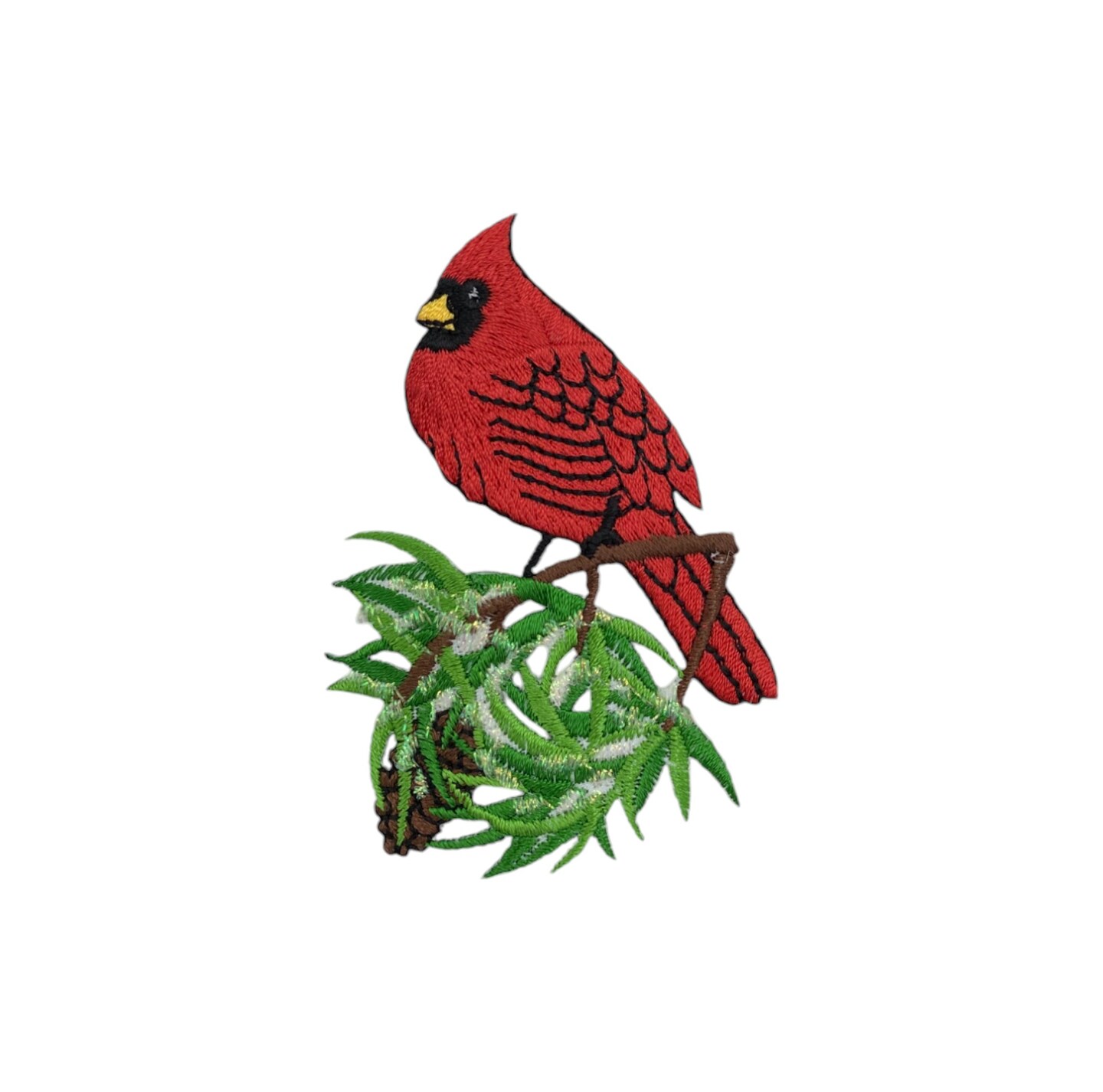Cardinal on Snowy Branch, Shimmery, Embroidered, Iron on Patch